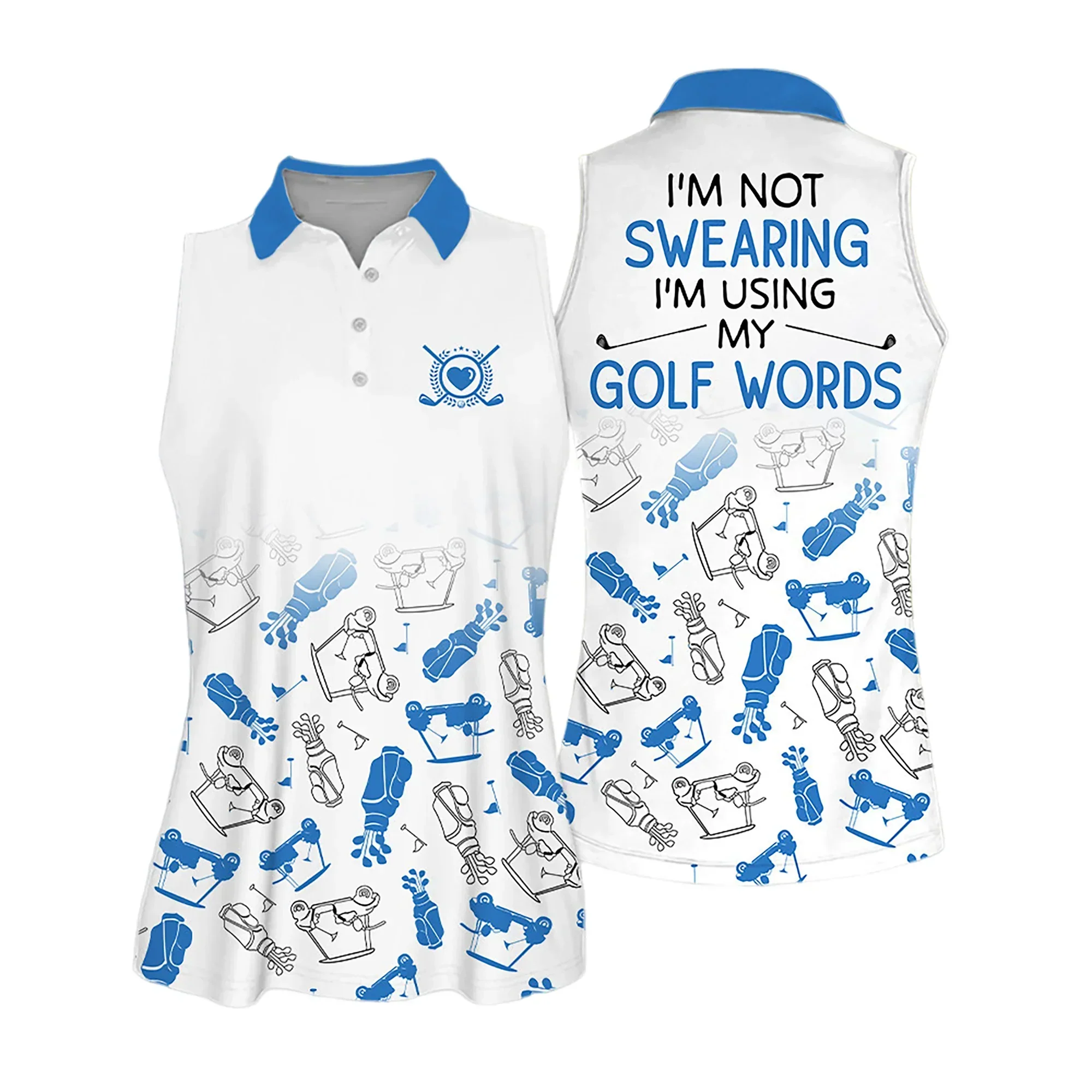Golf Women Polo Shirt, Golf Symbol Pattern I'm Using My Golf Words Multicolor Women Polo Shirt - Gift For Mother's Day, Golfers, Female, Golf Lovers - Image 4