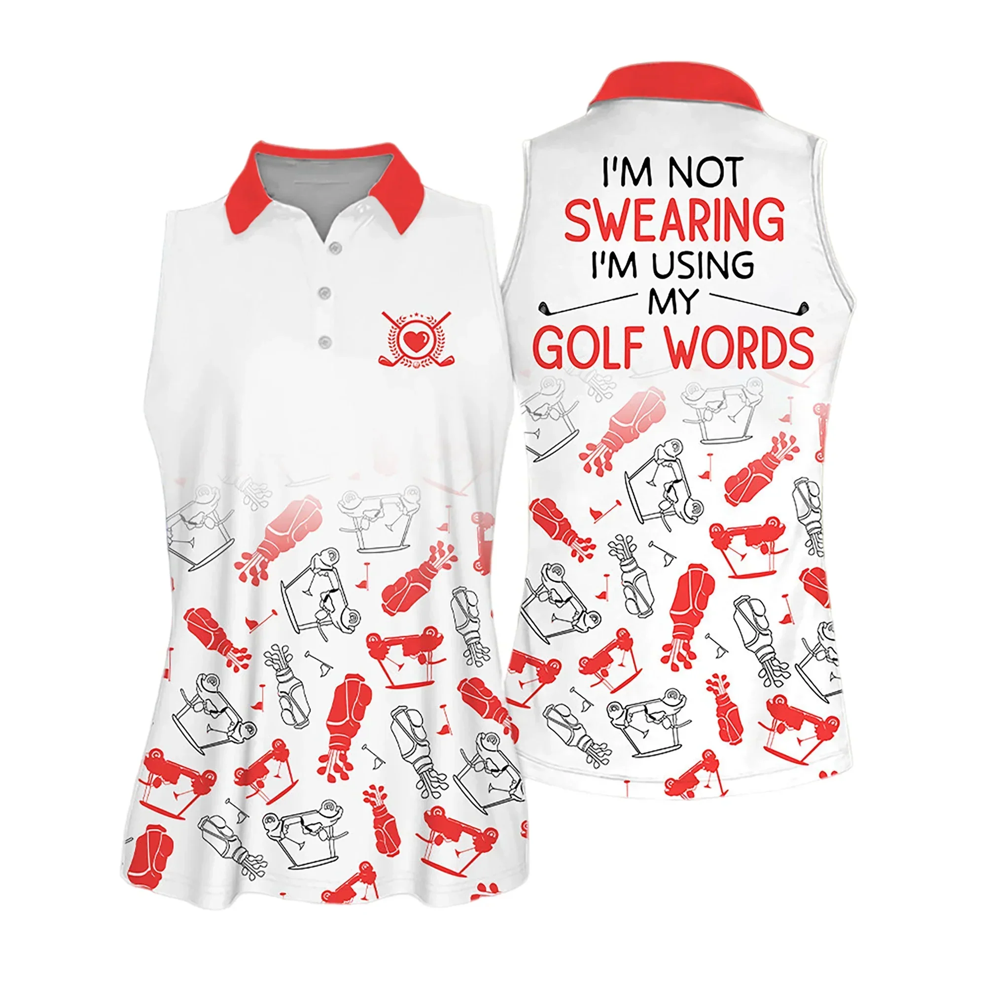 Golf Women Polo Shirt, Golf Symbol Pattern I'm Using My Golf Words Multicolor Women Polo Shirt - Gift For Mother's Day, Golfers, Female, Golf Lovers - Image 5