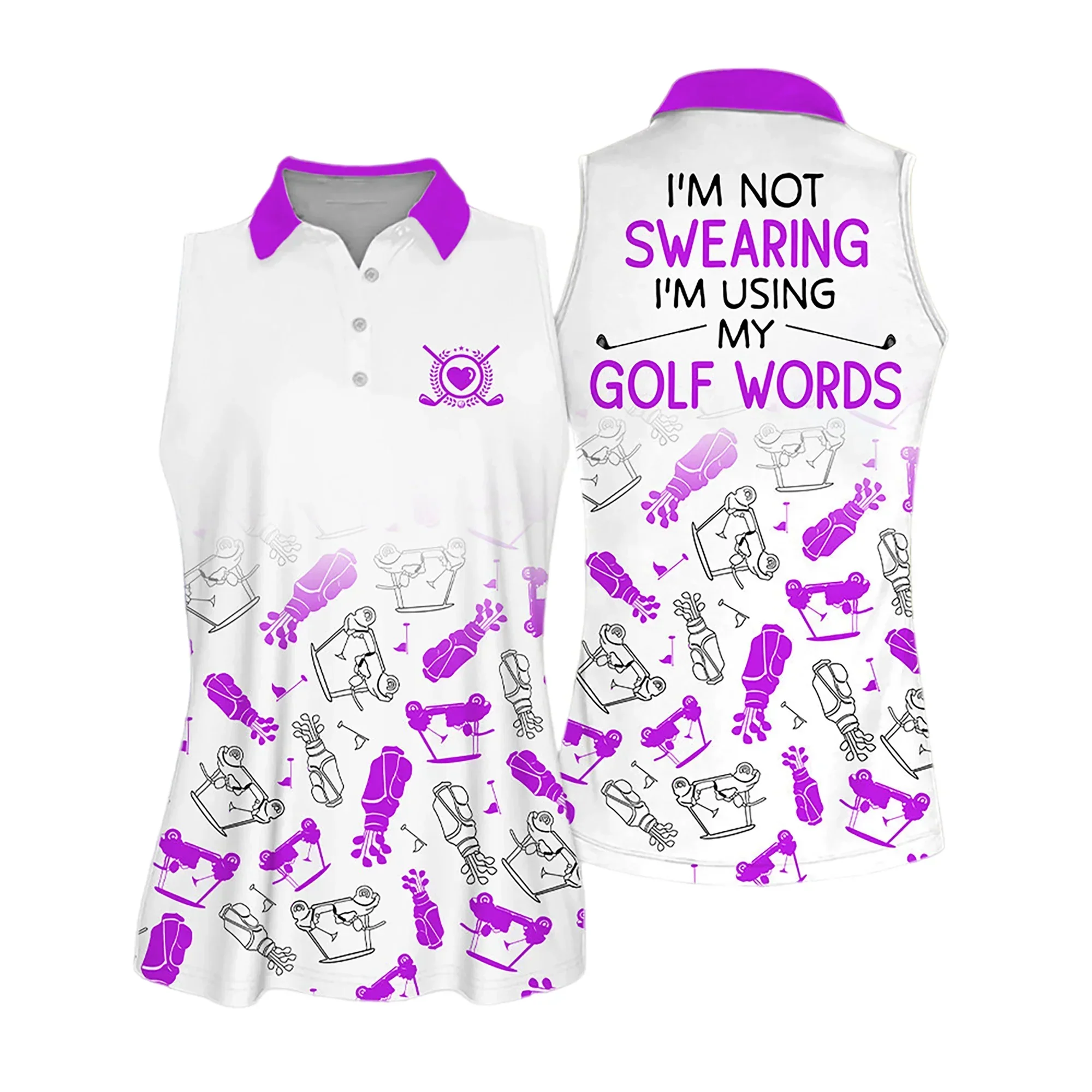 Golf Women Polo Shirt, Golf Symbol Pattern I'm Using My Golf Words Multicolor Women Polo Shirt - Gift For Mother's Day, Golfers, Female, Golf Lovers - Image 6