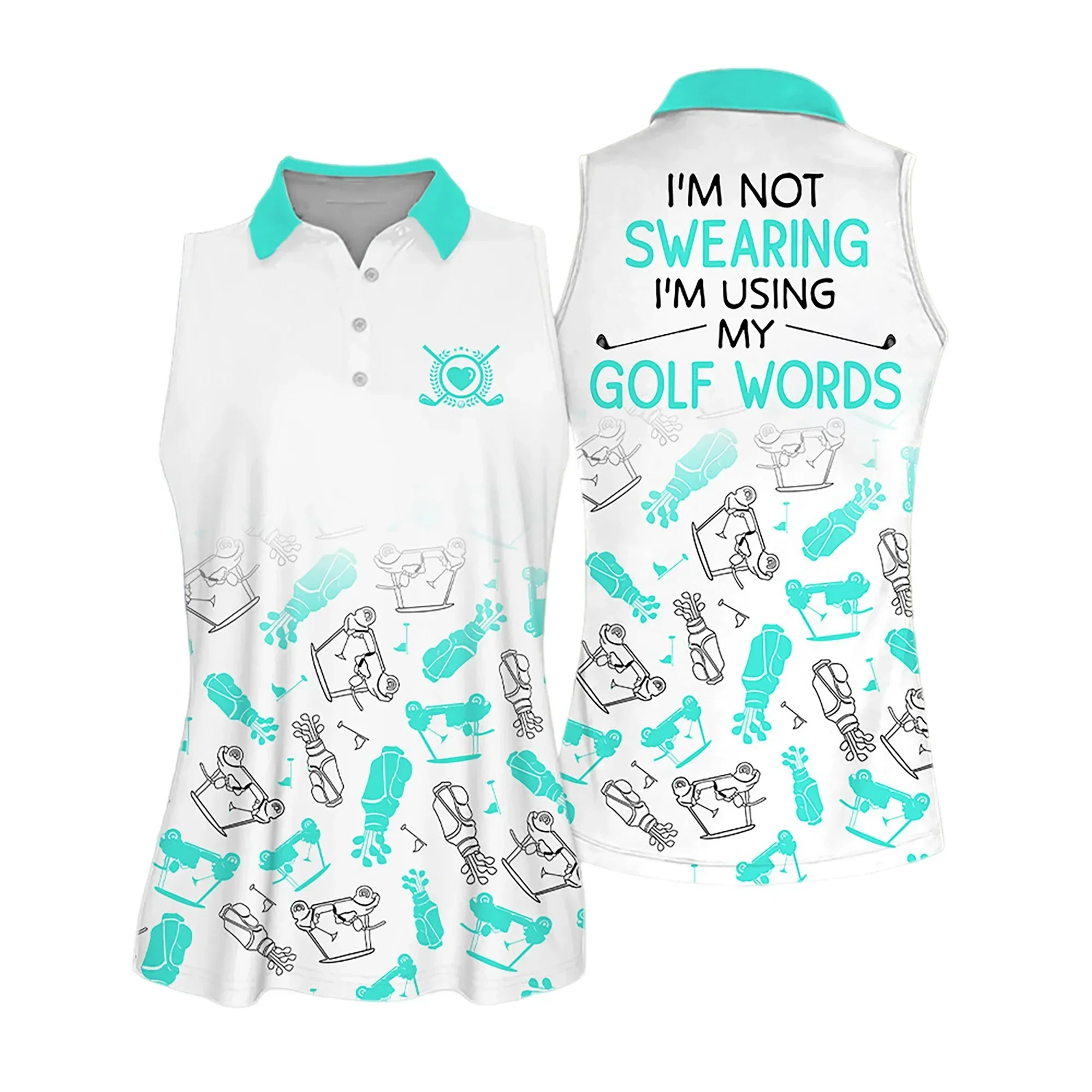 Golf Women Polo Shirt, Golf Symbol Pattern I'm Using My Golf Words Multicolor Women Polo Shirt - Gift For Mother's Day, Golfers, Female, Golf Lovers - Image 8
