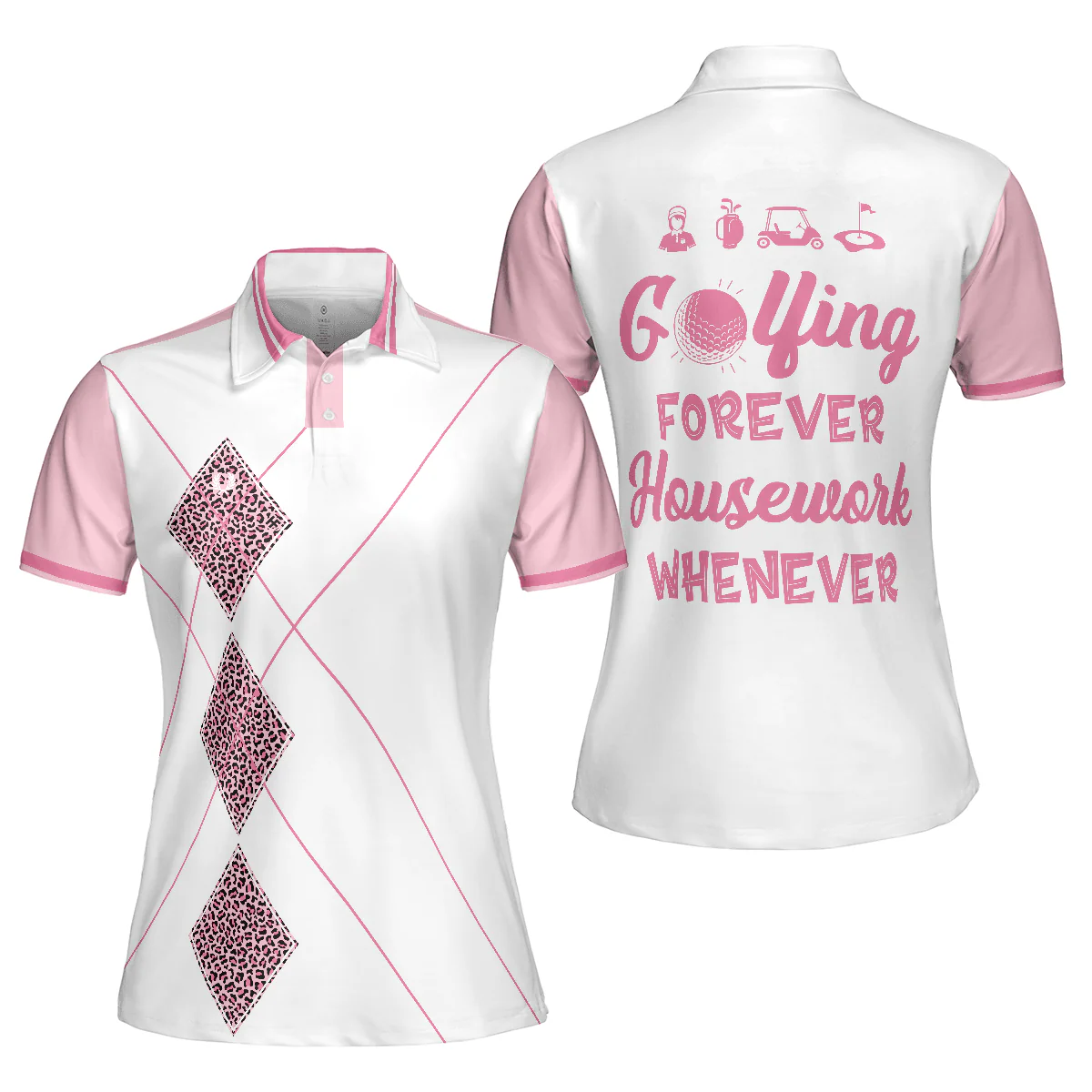 Golf Women Polo Shirt, Golfing Forever Housework Whenever, Leopard Argyle Style Golf Women Polo Shirts, Gift For Female Golfers, Ladies, Golf Lovers - Image 2