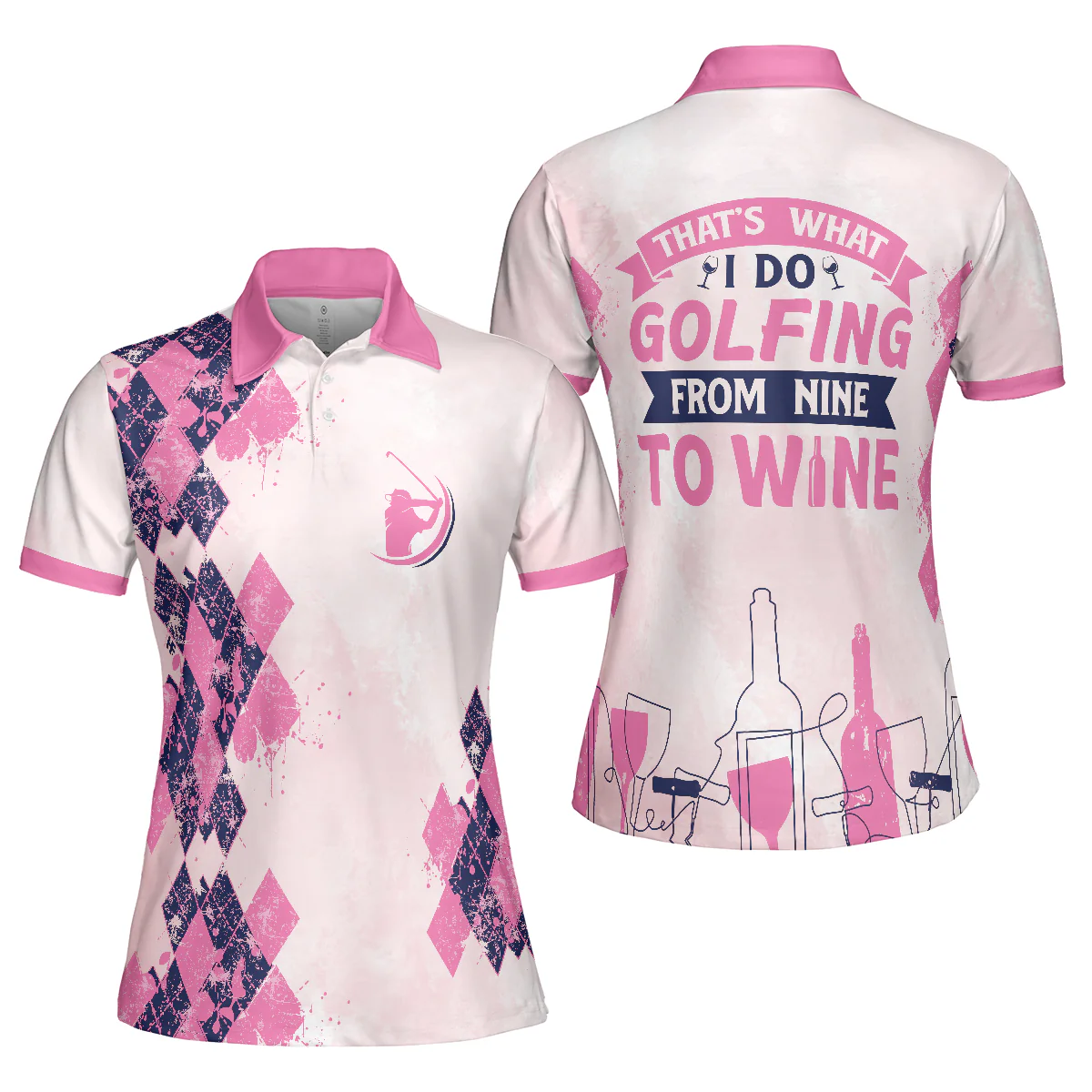 Golf Women Polo Shirt, Golfing From Nine To Wine Pink Women Polo Shirts, Best Golf Gift For Wine Lovers, Female Golfers, Ladies, Golf Lovers - Image 2