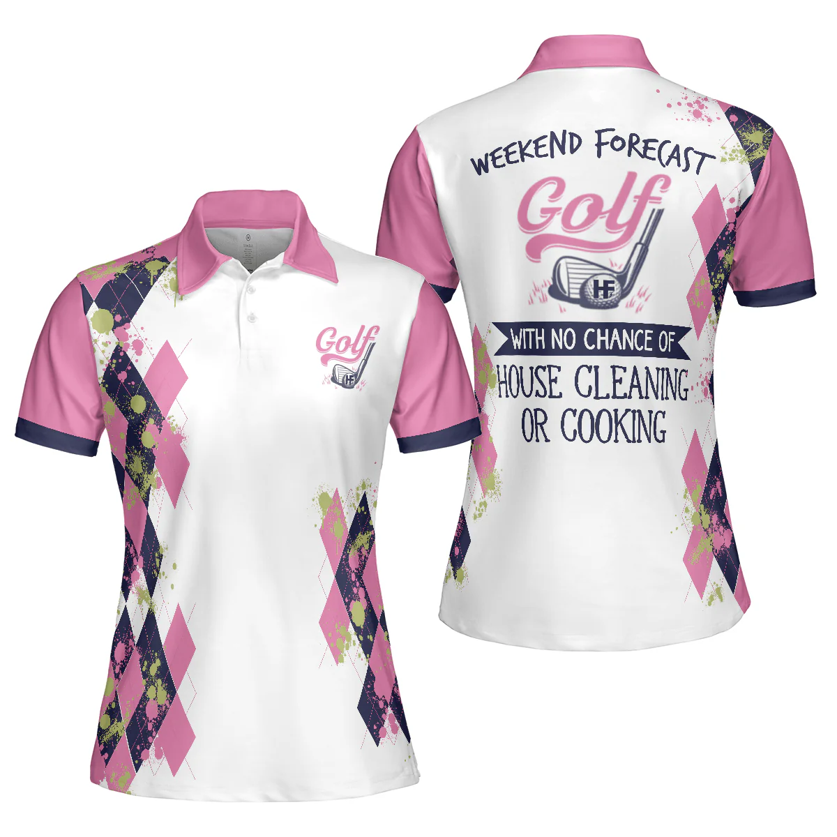 Golf Women Polo Shirt, Golfing Weekend Forecast Golf Pink And White Women Polo Shirts, Best Gift For Female Golfers, Ladies, Golf Lovers - Image 2