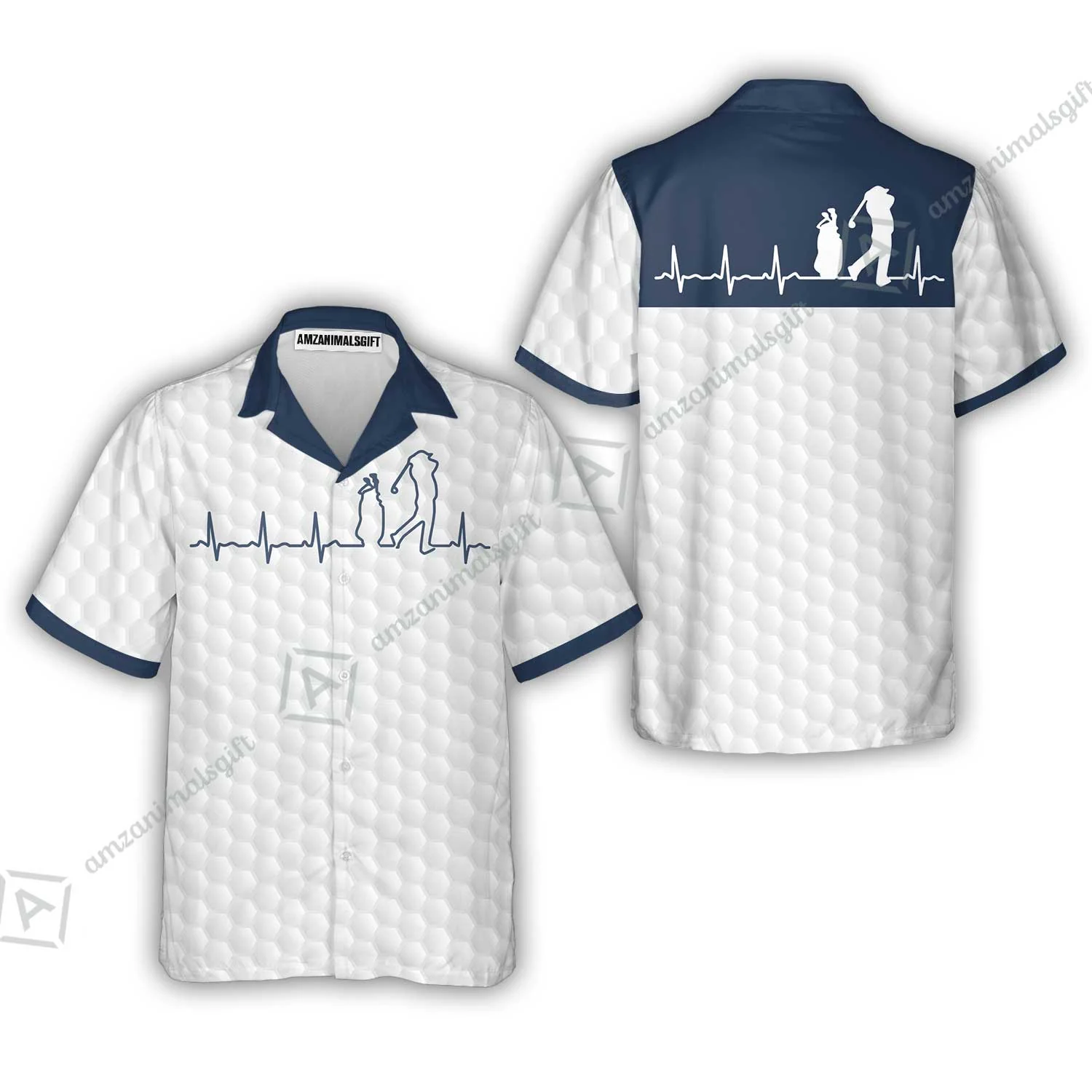 Golf Women Polo Shirt - Heartbeat Golfer White And Navy Golf Women Polo Shirt, White Golf Ball Pattern Women Polo Shirt - Best Gift For Golfers - Image 8