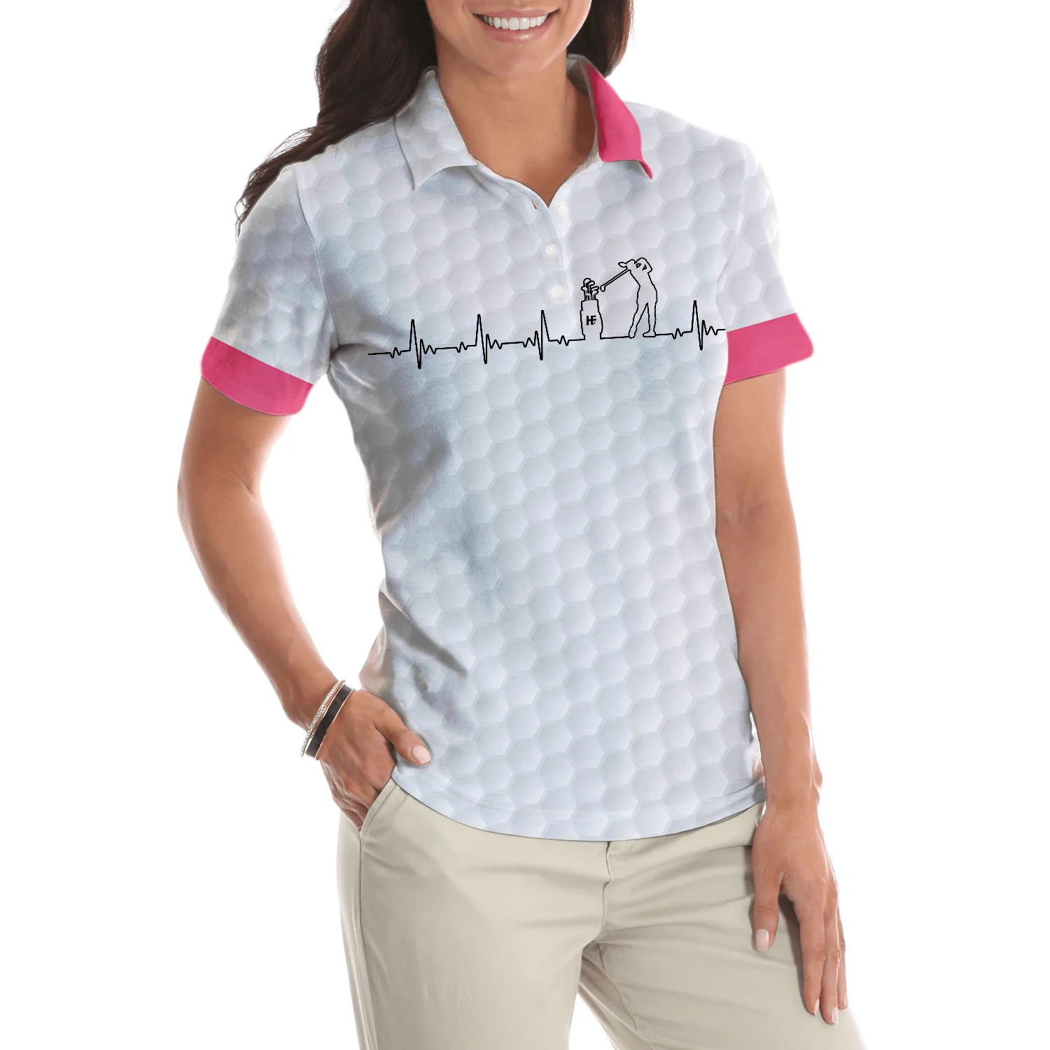 Golf Women Polo Shirt, Heartbeat Golfer White And Pink Golf Women Polo Shirts, Best Cool Gift For Golfers, Golf Lovers, Ladies - Image 6