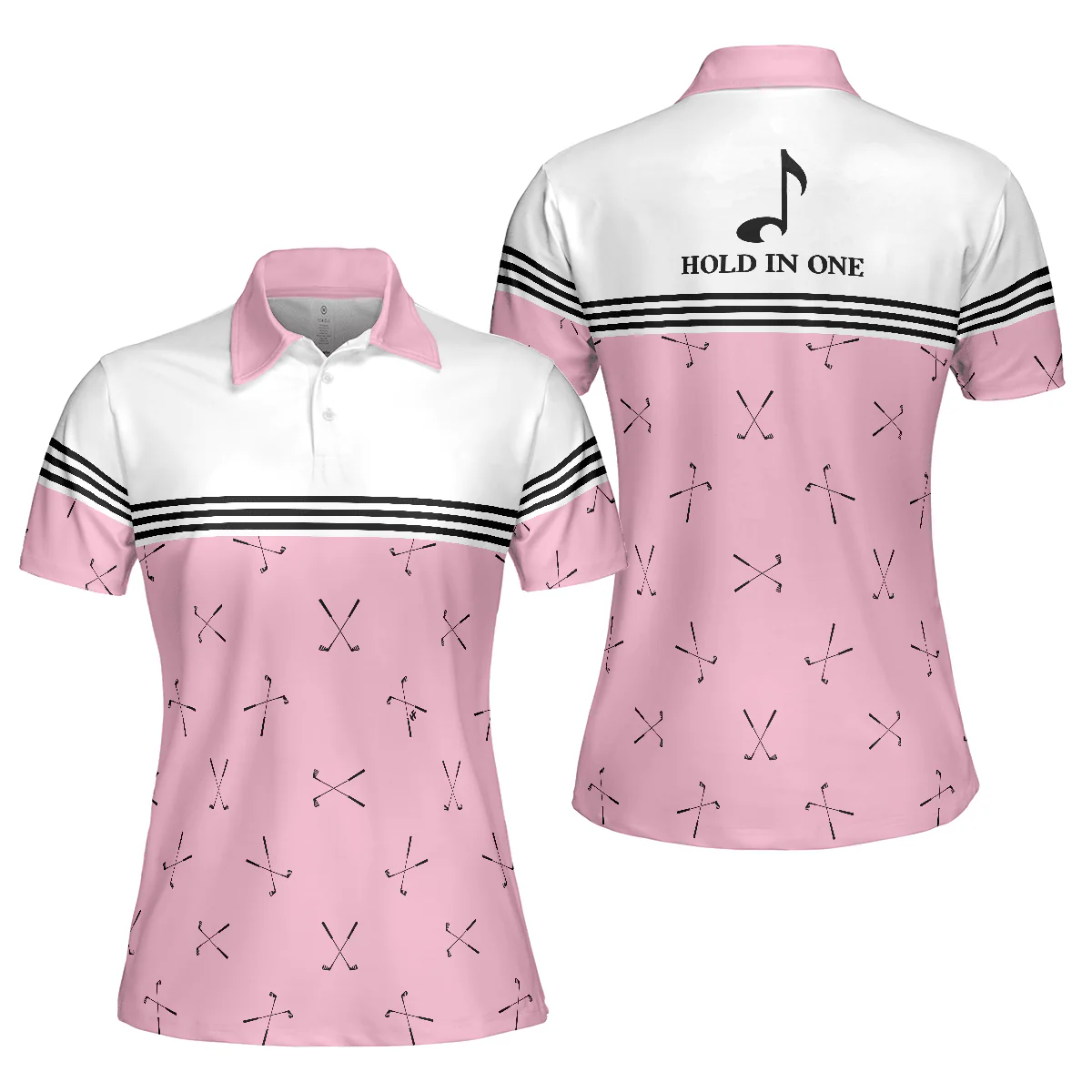 Golf Women Polo Shirt, Hole In One, Pink Golfing, Golf Clubs Repeat Pattern Women Polo Shirts, Best Female Gift For Golf Lovers, Ladies, Golfers - Image 2