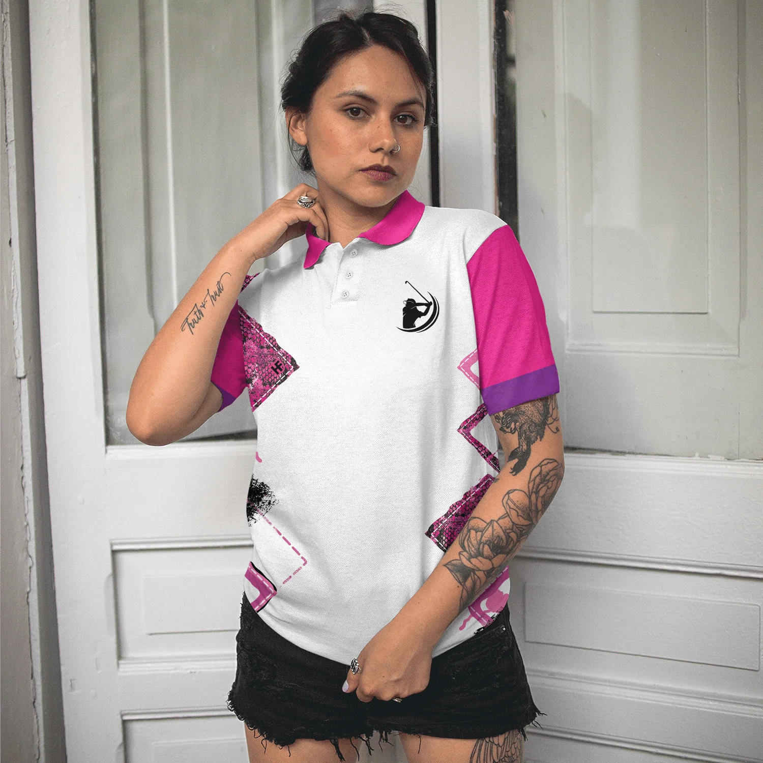 Golf Women Polo Shirt, Housework Is For Women Who Don't Play Golf, White And Pink Argyle Pattern Women Polo Shirts, Gift For Ladies, Golfers - Image 5