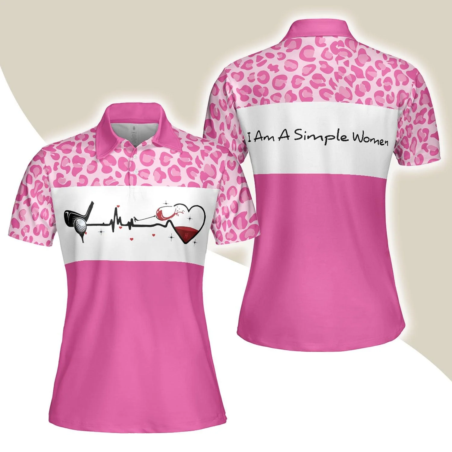 Golf Women Polo Shirt, I Am A Simple Woman Golf White And Pink Women Polo Shirts, Golfing Gift For Wine Lovers, Ladies, Female Golfers, Golf Lovers