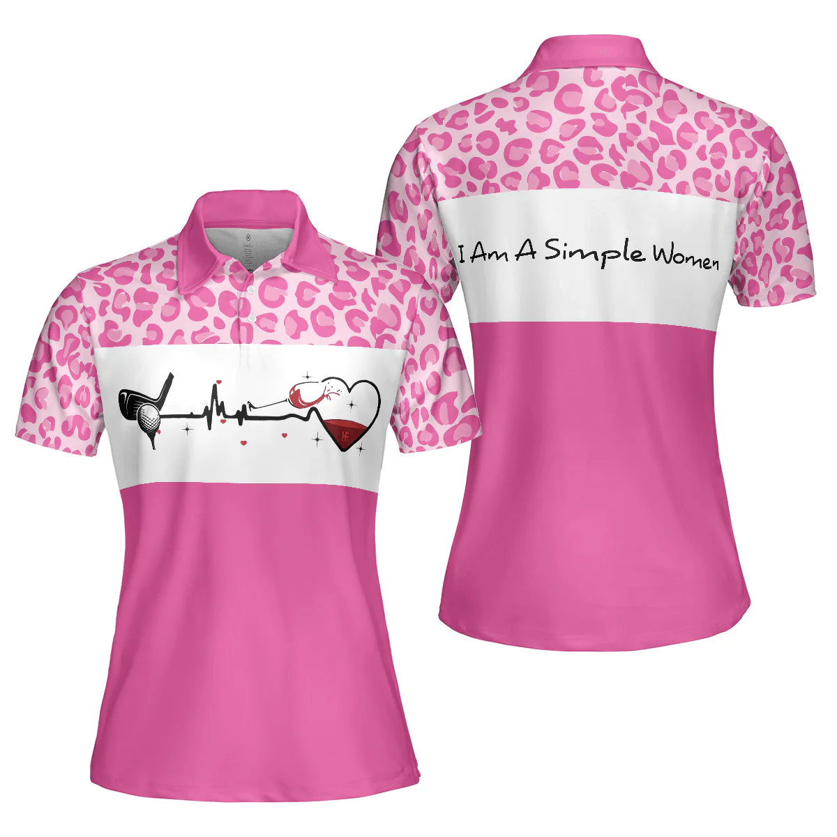 Golf Women Polo Shirt, I Am A Simple Woman Golf White And Pink Women Polo Shirts, Golfing Gift For Wine Lovers, Ladies, Female Golfers, Golf Lovers - Image 2