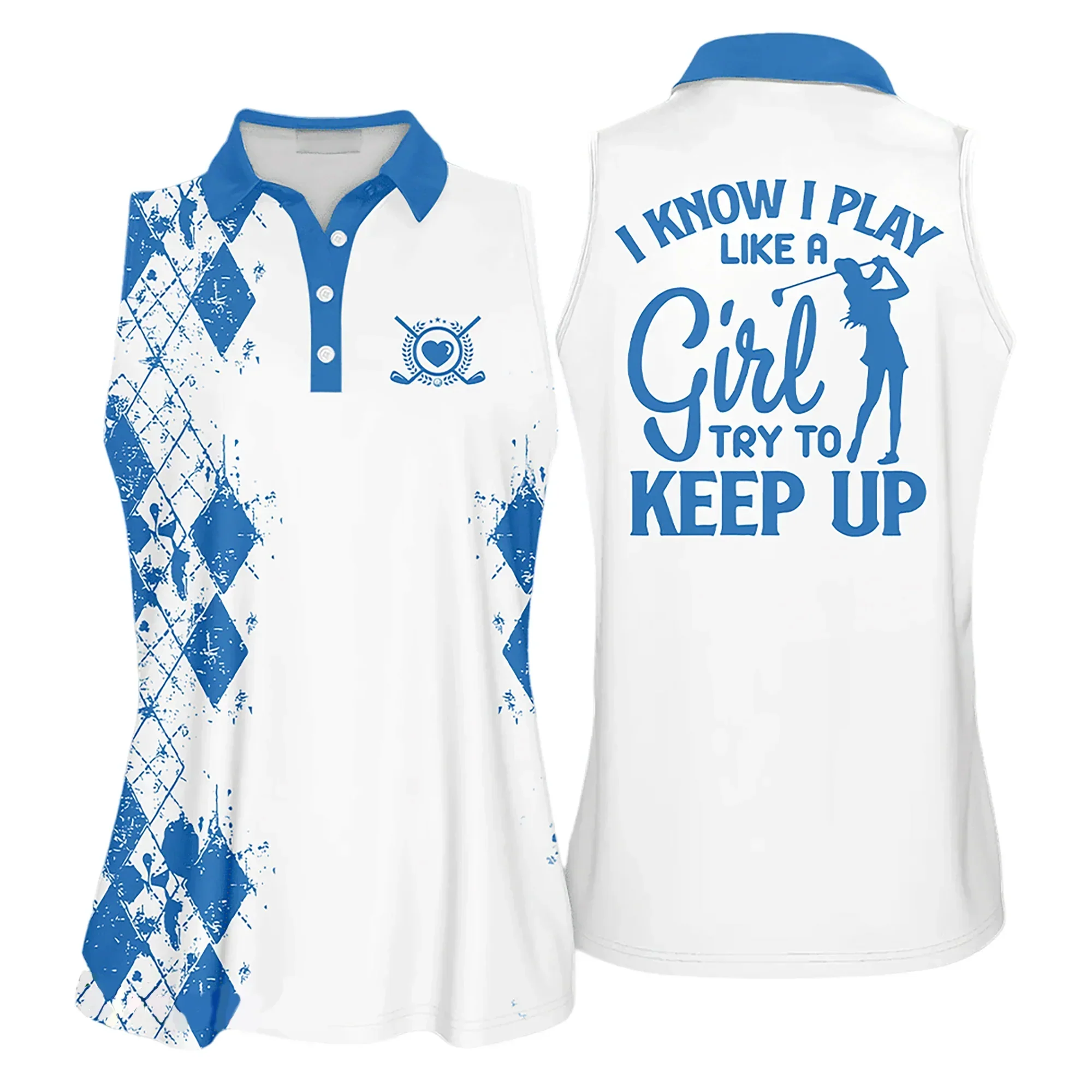 Golf Women Polo Shirt, I Know I Play Like A Girl Try to Keep Up Argyle Multicolor Polo Shirt - Gift For Golfers, Females, Golf Lovers, Mother's Day - Image 4