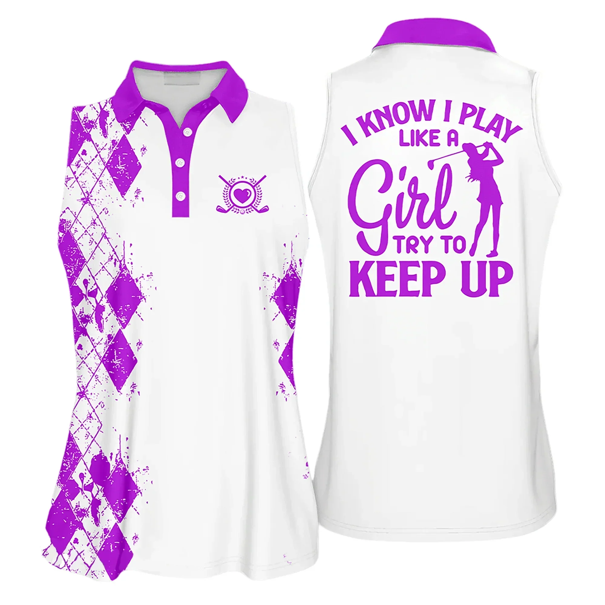 Golf Women Polo Shirt, I Know I Play Like A Girl Try to Keep Up Argyle Multicolor Polo Shirt - Gift For Golfers, Females, Golf Lovers, Mother's Day - Image 5