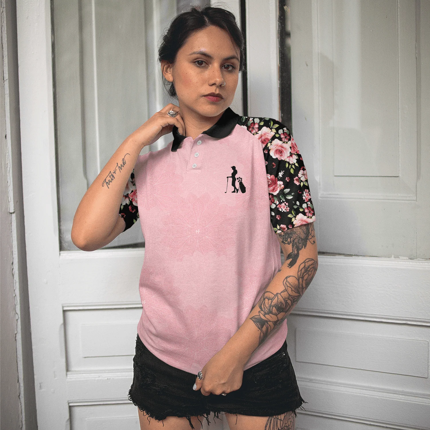 Golf Women Polo Shirt, I Know I Play Like A Girl Try To Keep Up, Elegant Flower Pattern Women Polo Shirts, Gift For Ladies, Female Golfers, Golf Lover - Image 5