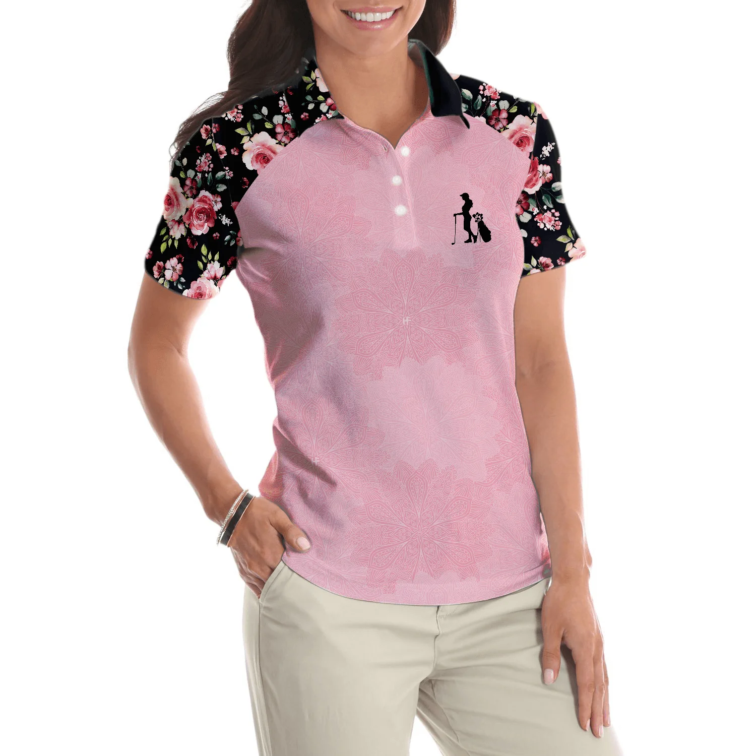 Golf Women Polo Shirt, I Know I Play Like A Girl Try To Keep Up, Elegant Flower Pattern Women Polo Shirts, Gift For Ladies, Female Golfers, Golf Lover - Image 6