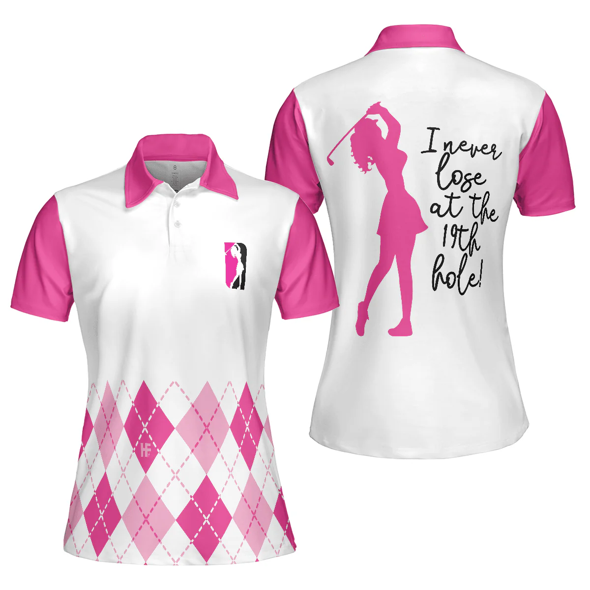 Golf Women Polo Shirt, I Never Lose At The 19th Hole, White And Pink Women Polo Shirts, Best Gift For Golf Lovers, Ladies, Female Golfers - Image 2