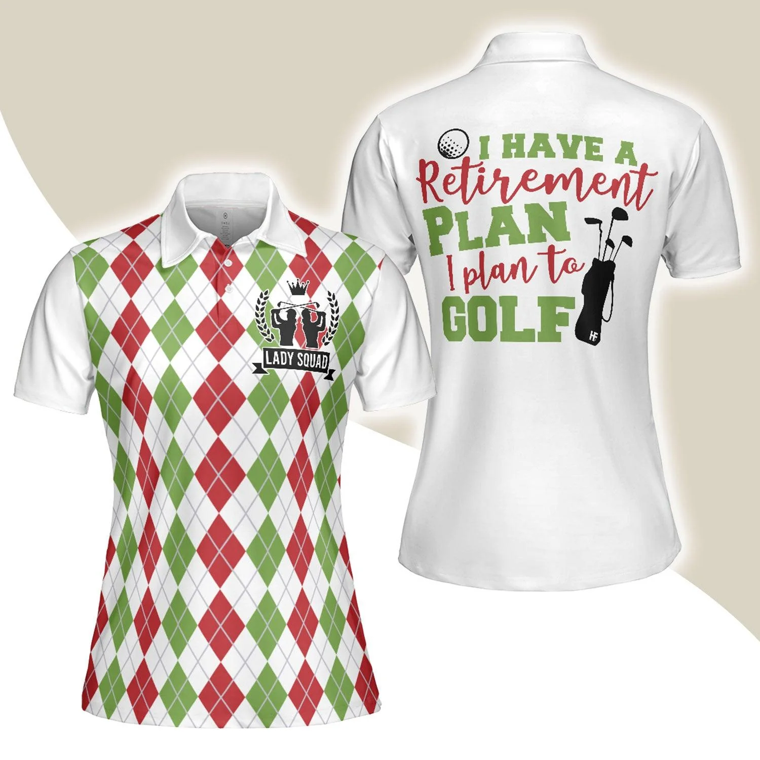 Golf Women Polo Shirt, I Plan To Golf, Red Green Argyle Pattern Women Polo Shirts - Best Gift For Golf Lovers, Ladies, Female Golfers