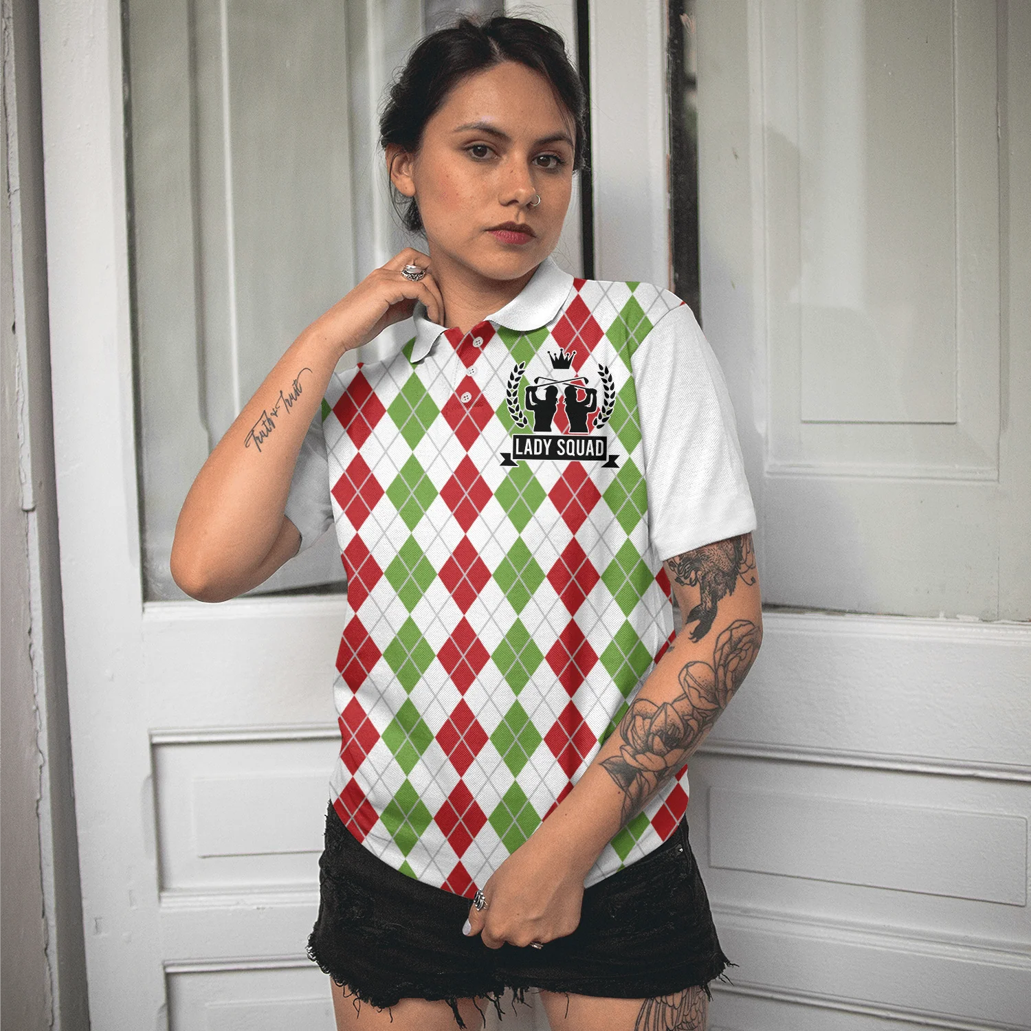 Golf Women Polo Shirt, I Plan To Golf, Red Green Argyle Pattern Women Polo Shirts - Best Gift For Golf Lovers, Ladies, Female Golfers - Image 6