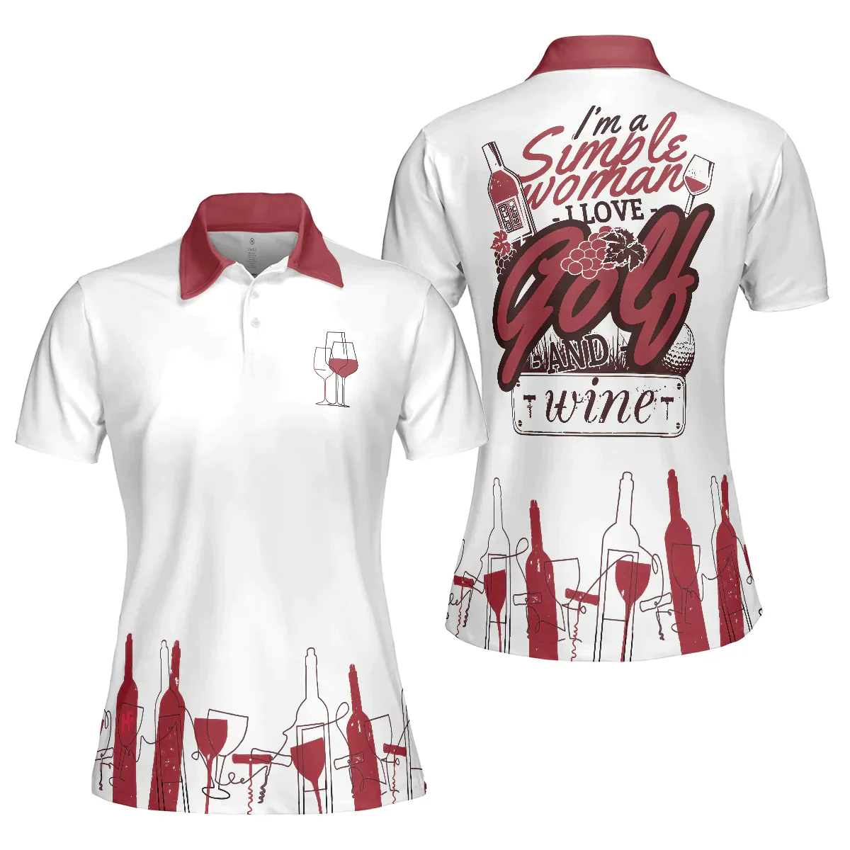 Golf Women Polo Shirt, I'm A Simple Woman, Wine Golf Women Polo Shirts, Golf Gift For Wine Lovers, Ladies, Golfers, Golf Lovers - Image 2