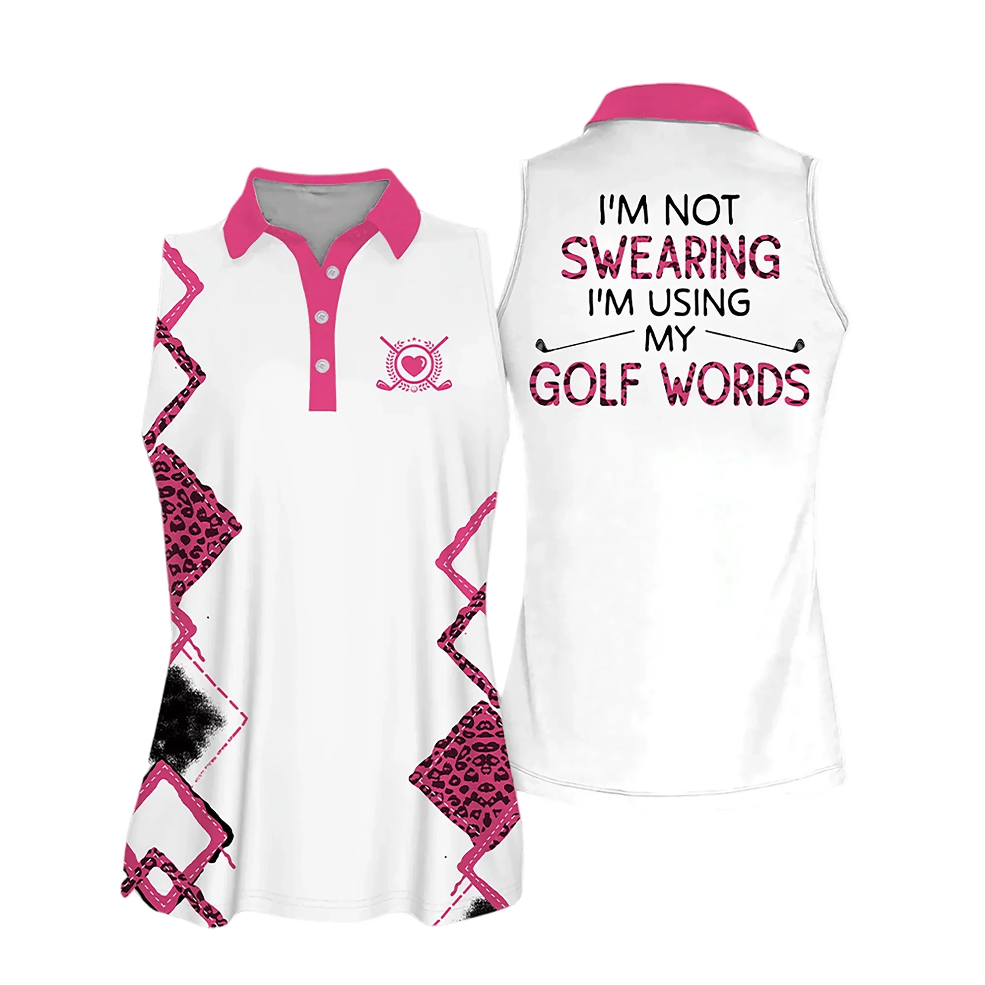 Golf Women Polo Shirt, Leopard Pattern I'm Using My Golf Words Multicolor Women Polo Shirt - Gift For Mother's Day, Golfers, Female, Golf Lovers - Image 2
