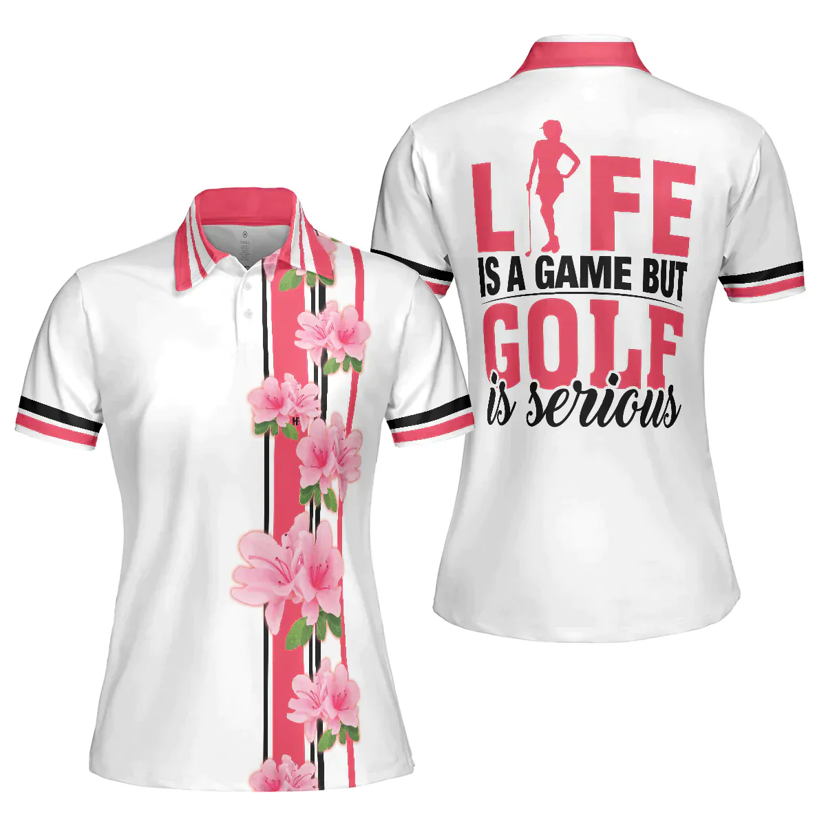 Golf Women Polo Shirt - Life Is A Game But Golf Is Serious, Peach Blossom Floral Women Polo Shirts - Best Gift For Ladies, Female, Girls, Golfers - Image 2