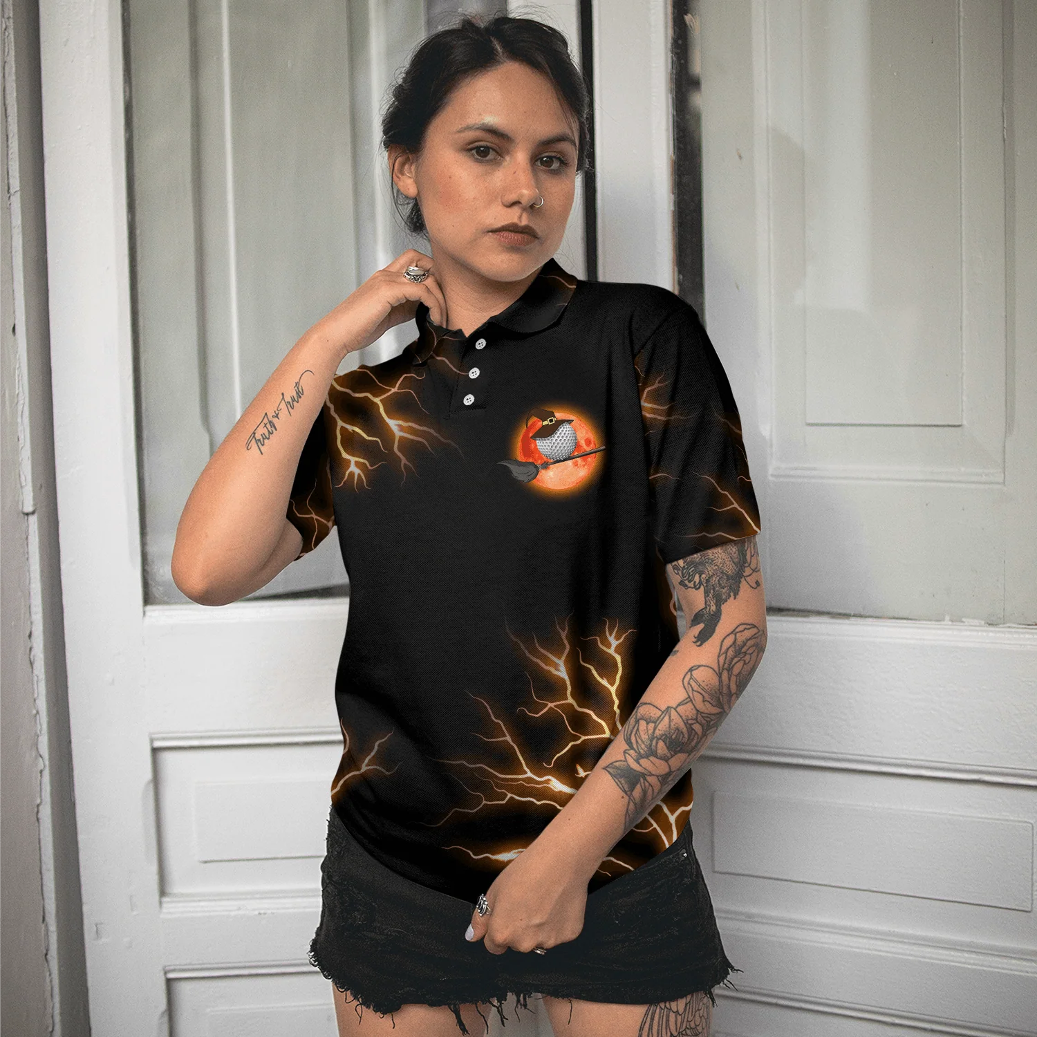 Golf Women Polo Shirt, My Broom Broke So Now I Am Playing Golf, Scary Witch Women Polo Shirts, Halloween Gift For Female Golfers, Ladies, Golf Lovers - Image 5