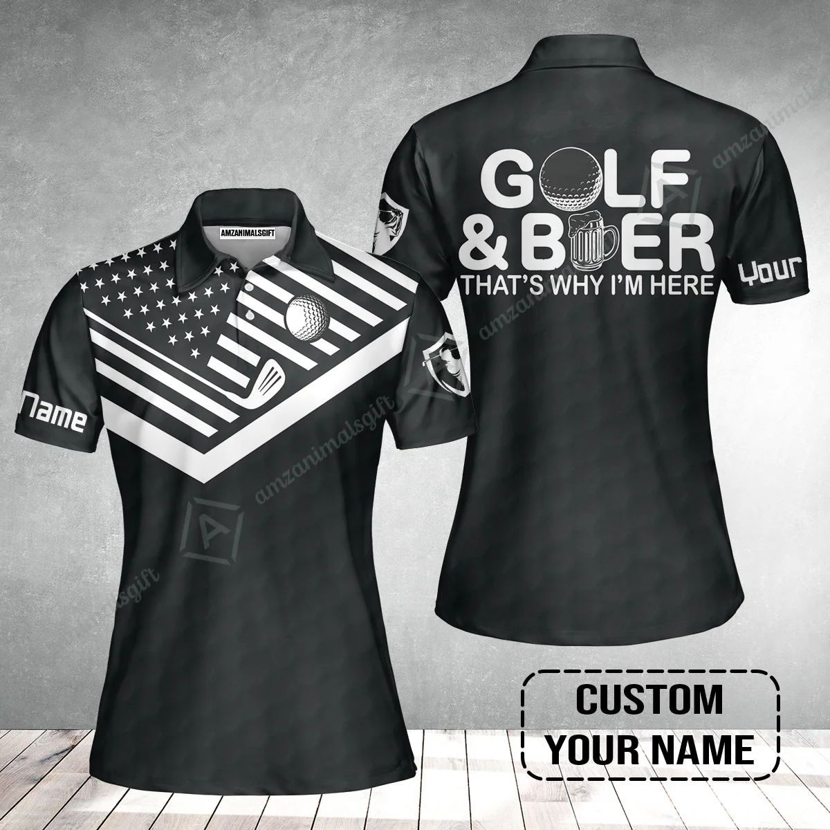 Golf Women Polo Shirt - Personalized American Flag Golf Women Polo Shirt, Golf And Beer That's Why I'm Here Custom Shirt - Image 2