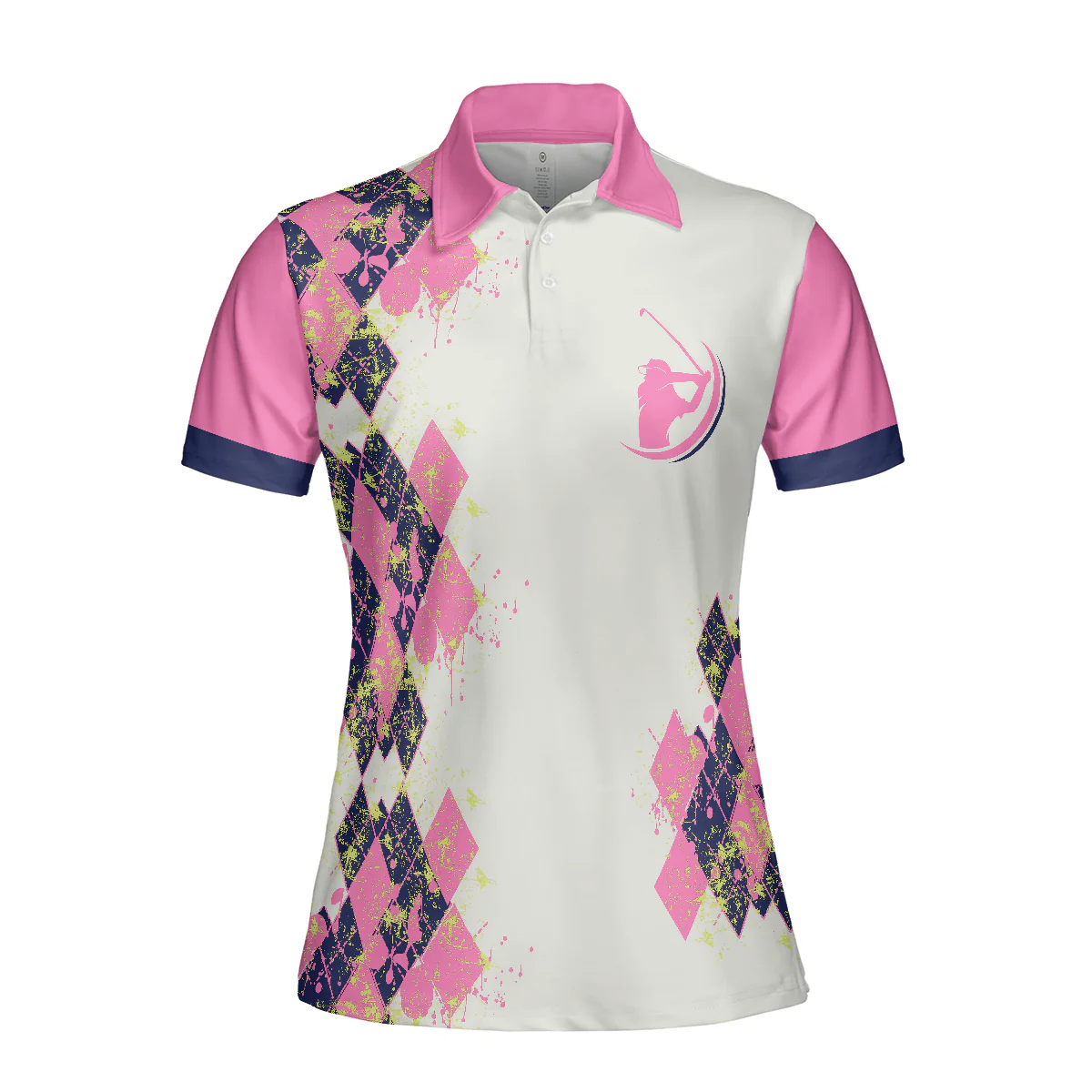 Golf Women Polo Shirt, Pink And Navy Argyle Pattern Golf Women Polo Shirts, Golfing Gift For Ladies, Golfers- I Know I Play Like A Girl Try To Keep Up - Image 4
