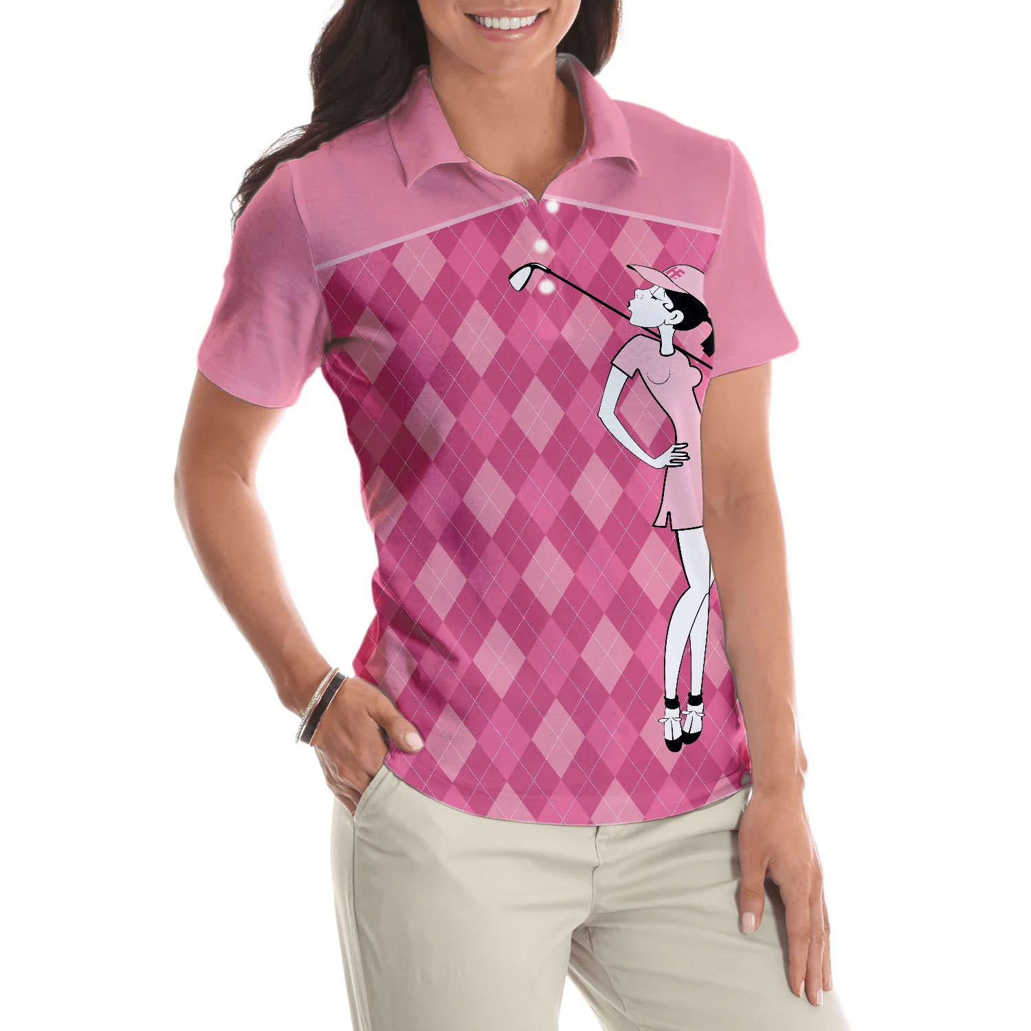 Golf Women Polo Shirt - Pink Argyle Pattern Golf Girl You Say Girl Can't Golf I Say Watch Me Women Polo Shirts - Perfect Gift For Women, Golfers - Image 5