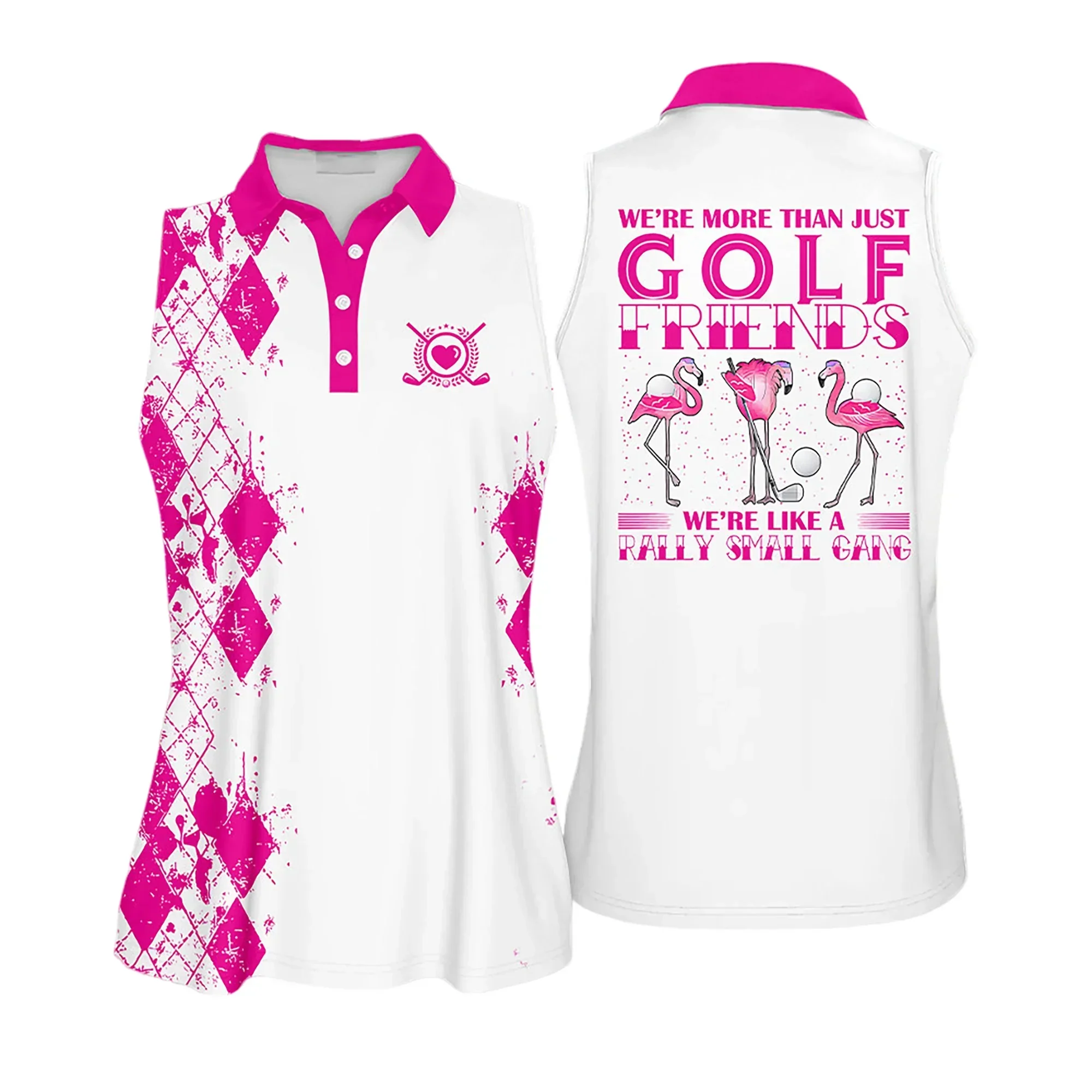 Golf Women Polo Shirt, Pink Argyle Pattern We're More Than Just Golf Friends Flamingo Polo Shirt - Gift For Mother's Day, Golfer, Female, Golf Lover