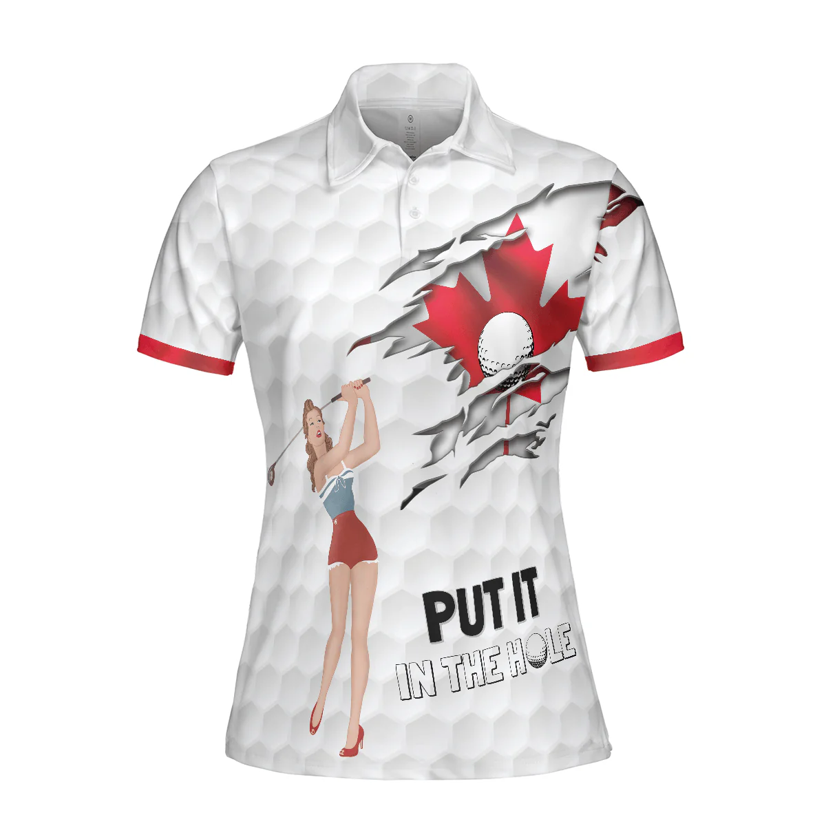 Golf Women Polo Shirt, Put It The Hole Golfaholic, Canada Flag Pin Up Girl Women Polo Shirts, Best Golf Gift For Female Golfers, Ladies, Golf Lovers - Image 4