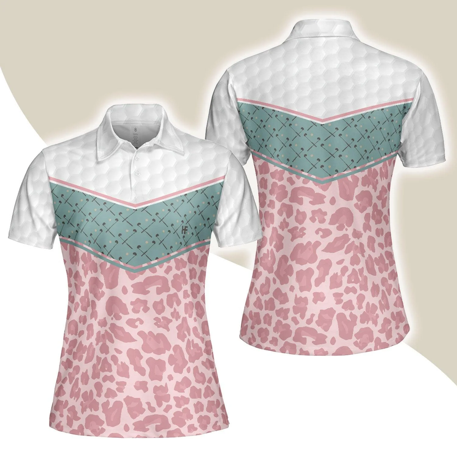 Golf Women Polo Shirt, Striped Golf Clubs Seamless Pattern Leopard Women Polo Shirts, Best Gift For Ladies, Golfers, Golf Lovers