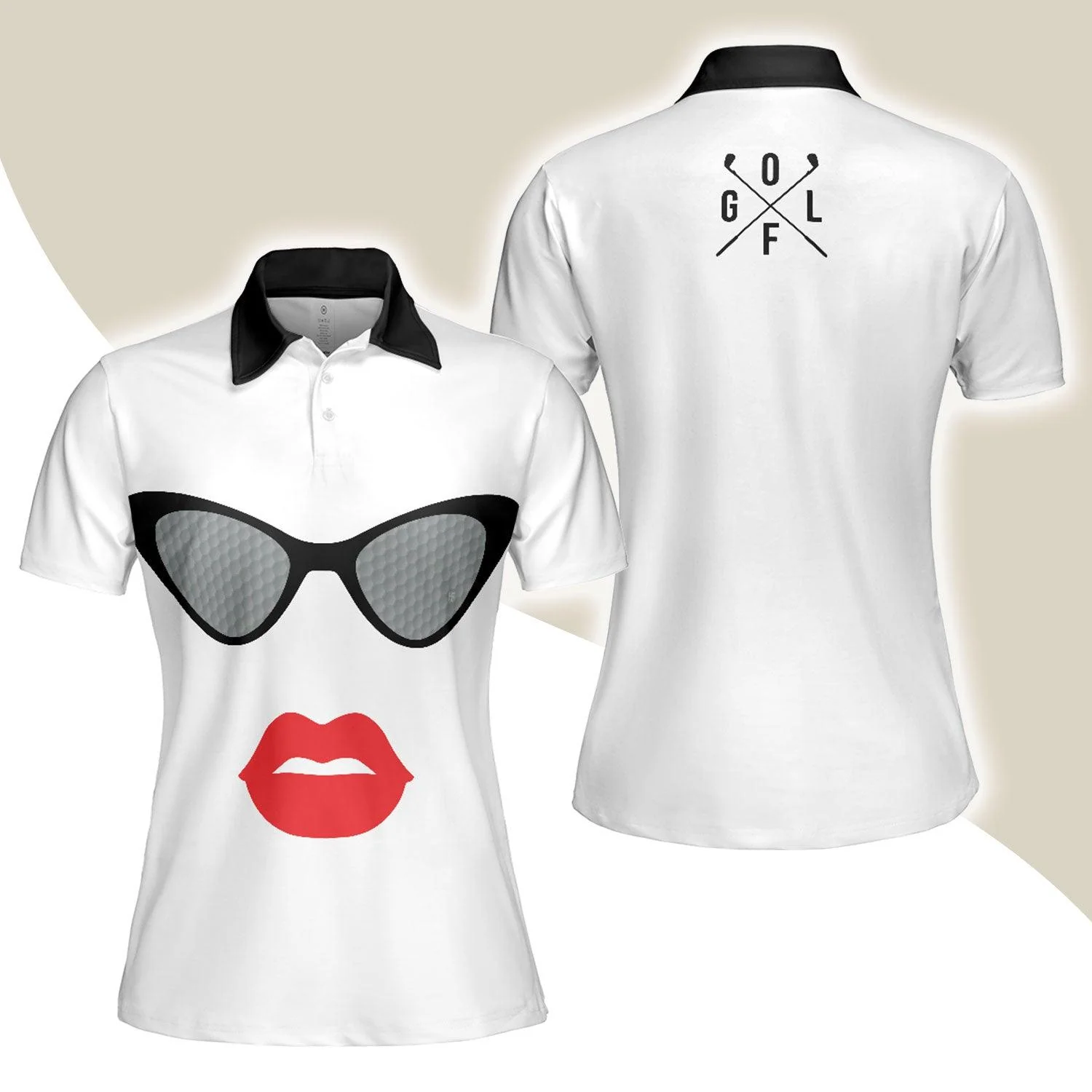 Golf Women Polo Shirt, Sunglasses And Sexy Red Lips Women Polo Shirts, Unique White Golf Shirt For Ladies, Perfect Gift For Golfers, Golf Lovers