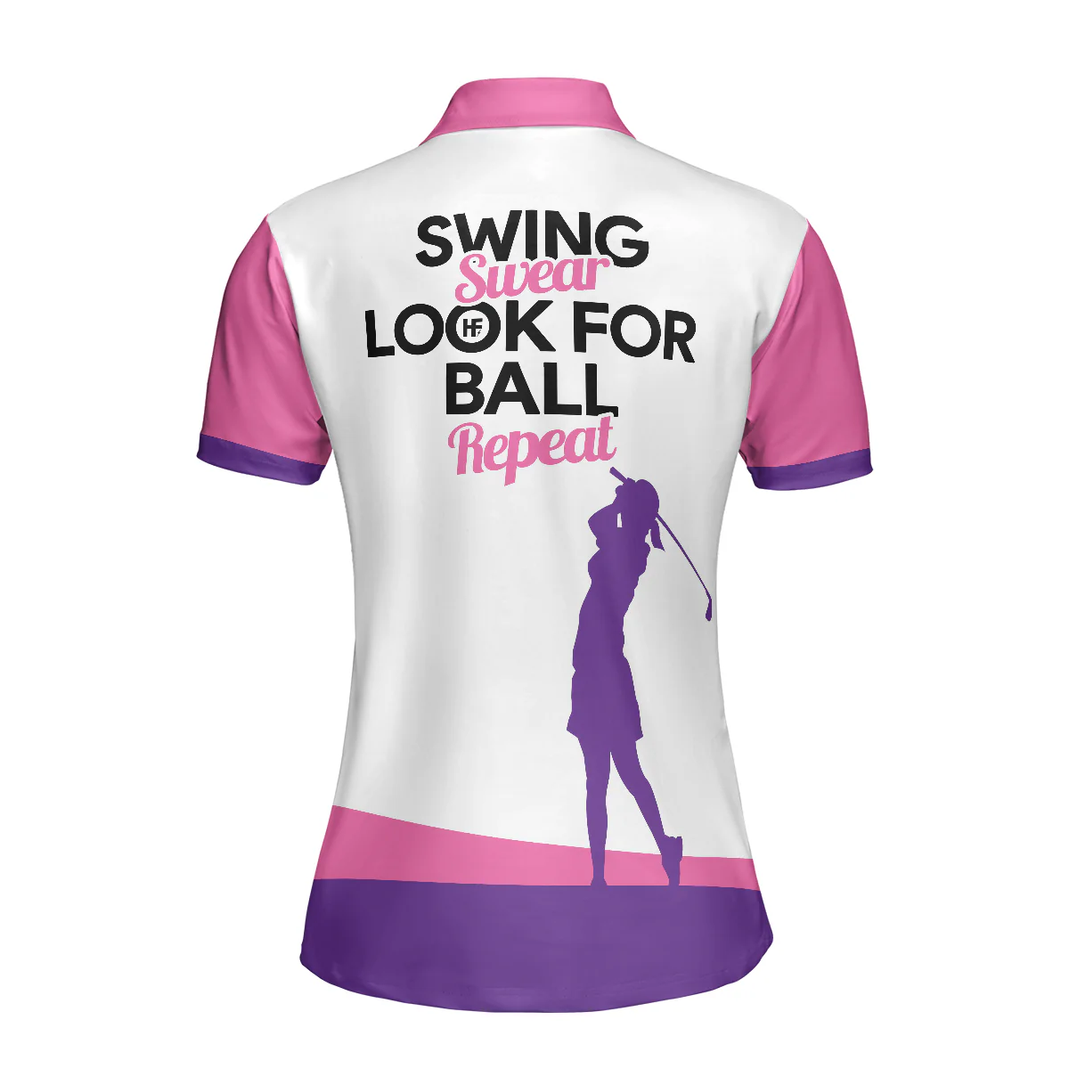 Golf Women Polo Shirt, Swing Swear Look For Ball Repeat Golf Polo Shirts, White And Pink Golf Shirt For Ladies - Perfect Gift For Women, Ladies - Image 3
