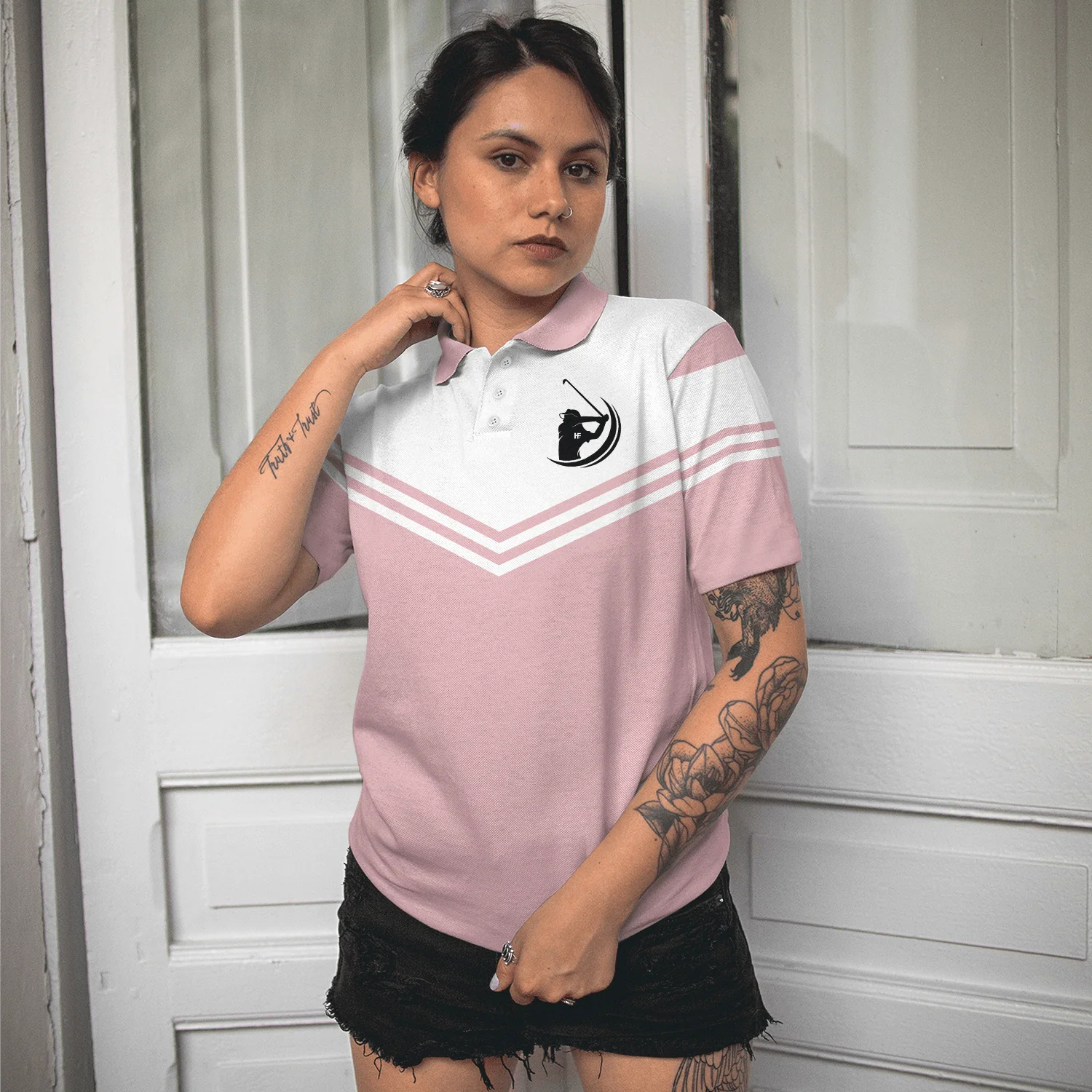 Golf Women Polo Shirt, Tee Time White And Pink Golf Women Polo Shirts, Perfect Cool Golfing Gift For Ladies, Female, Golfers, Golf Lovers - Image 5