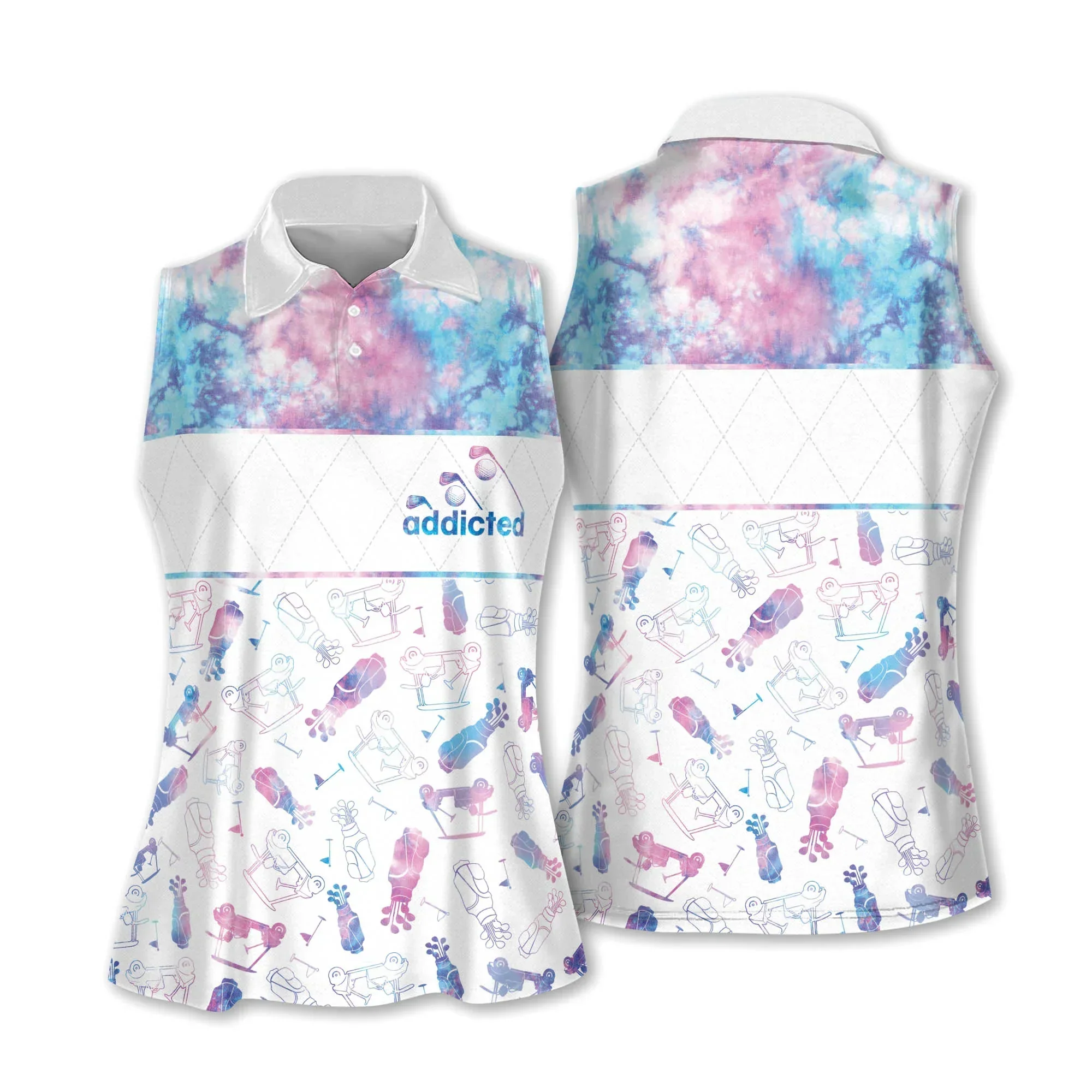 Golf Women Polo Shirt, Tie-dye Addicted Golf Symbol Pattern Women Polo Shirt - Gift For Golfers, Female, Golf Lovers, Mother's Day