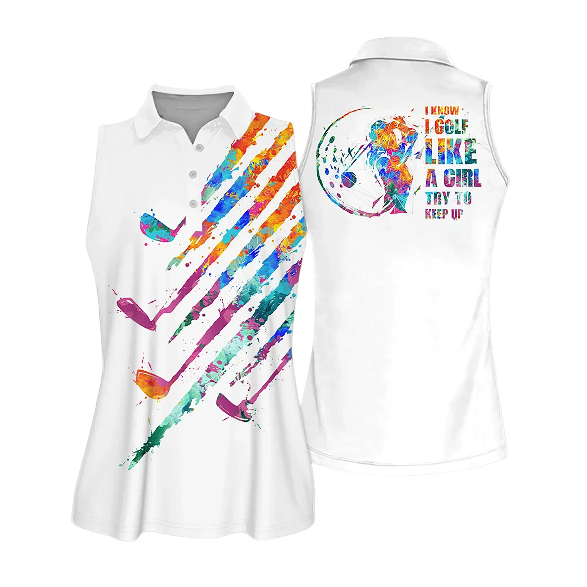 Golf Women Polo Shirt, Watercolor Golf Clubs Pattern I Know I Golf Like A Girl Women Polo Shirt - Gift For Mother's Day, Golfers, Female