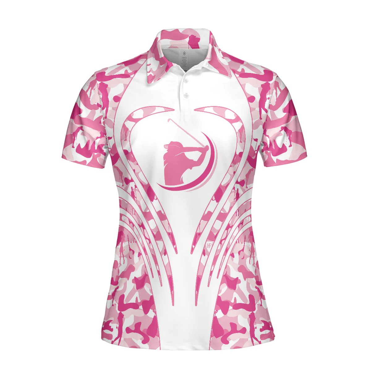 Golf Women Polo Shirt - White Pink Camouflage Thinning Layout   Women Polo Shirt, Best Golf Shirt For Golfers - Perfect Gift For Women, Golf Lover - Image 4