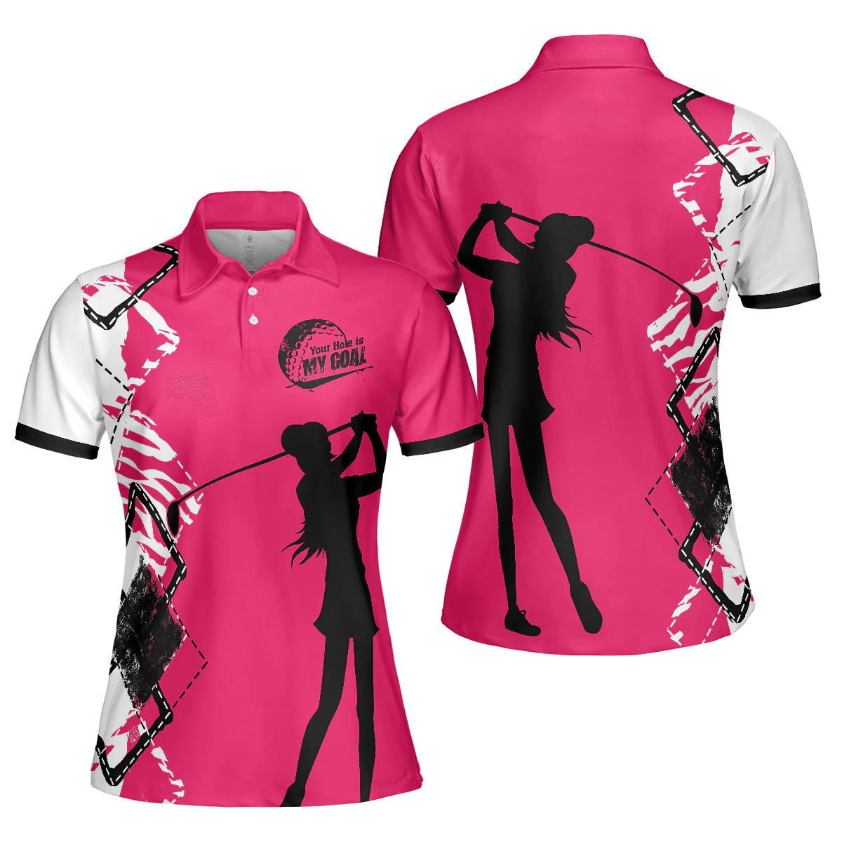 Golf Women Polo Shirt - Your Hole Is My Goal Golf Women Polo Shirts, White And Pink Golf Shirt For Ladies - Perfect Gift For Women, Golfer, Golf Lover - Image 2