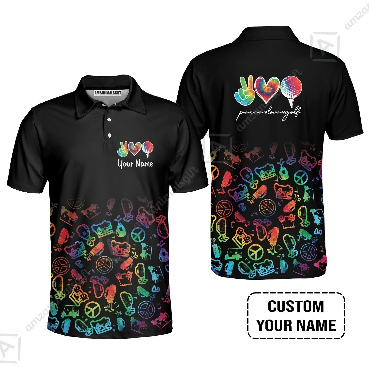 Golf Women Sleeveless Polo Shirt Custom Name, Watercolor Peace Love Golf Golf Icon Personalized Polo Shirt - Image 5