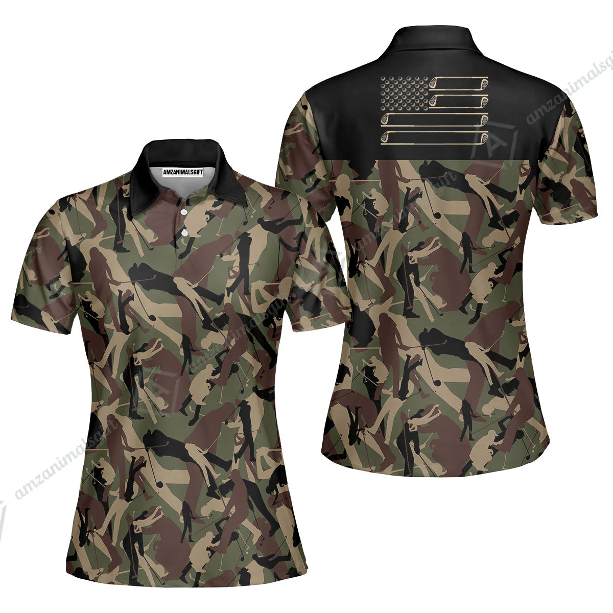 Golf Women Sleeveless Polo Shirt - Golf Camouflage Pattern Golf Women Polo Shirt, Military Golfing Women Polo Shirt, Camo Golf Shirt - Image 3