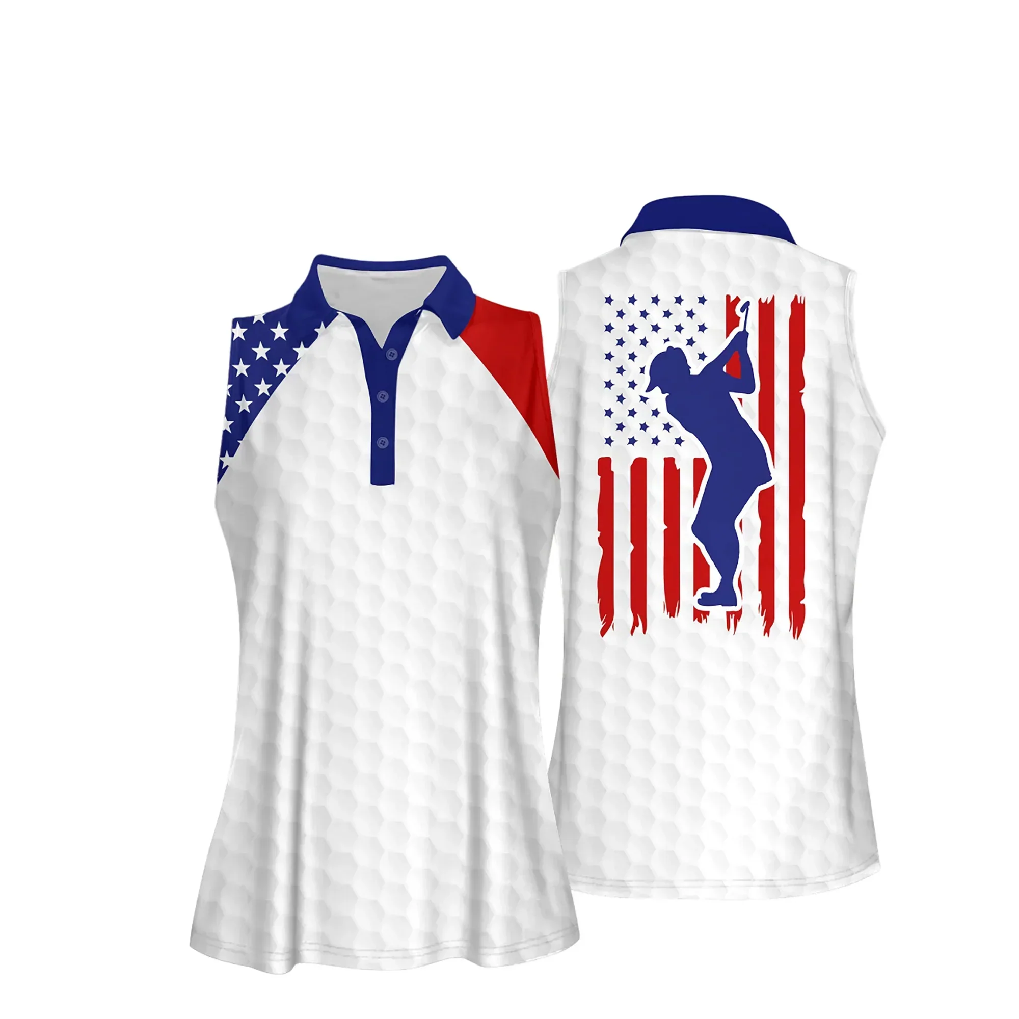 Golf Women's Sleeveless Polo Shirt, American Flag Golf Flag Addicted White Background Women Polo Shirt - Gift For Mother's Day, Golfers, Female, Golf Lovers