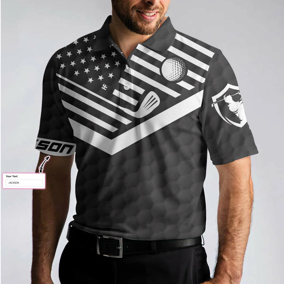 Golfer Custom Polo Shirt, I Am A Golfer Custom Men Polo Shirt, Personalized Black American Flag Polo Shirt, Cool Golf Shirt For Men - Image 5