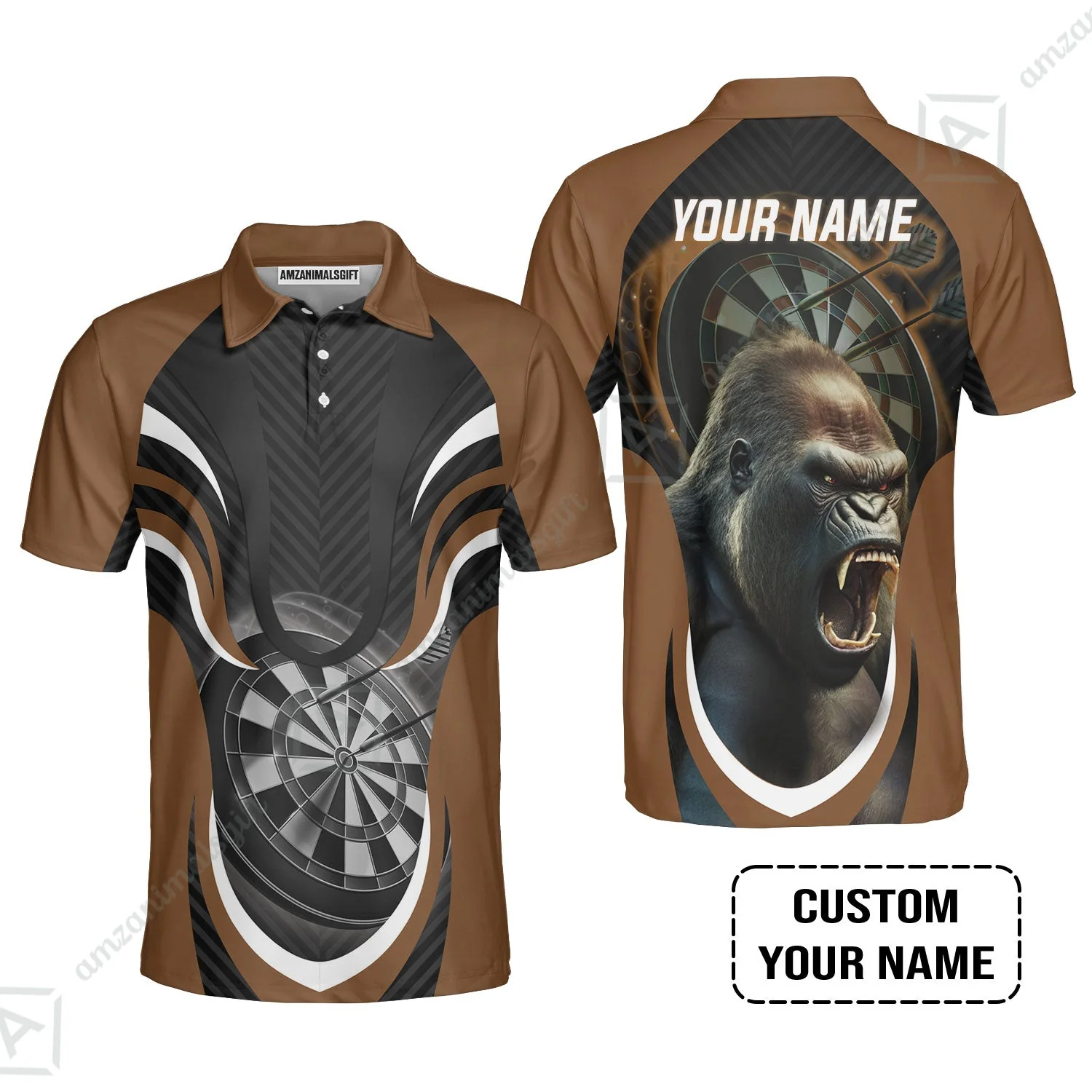 Gorilla And Darts Custom Name Hoodie, Bullseye Dartboard Brown Personalized Hoodie - Image 5