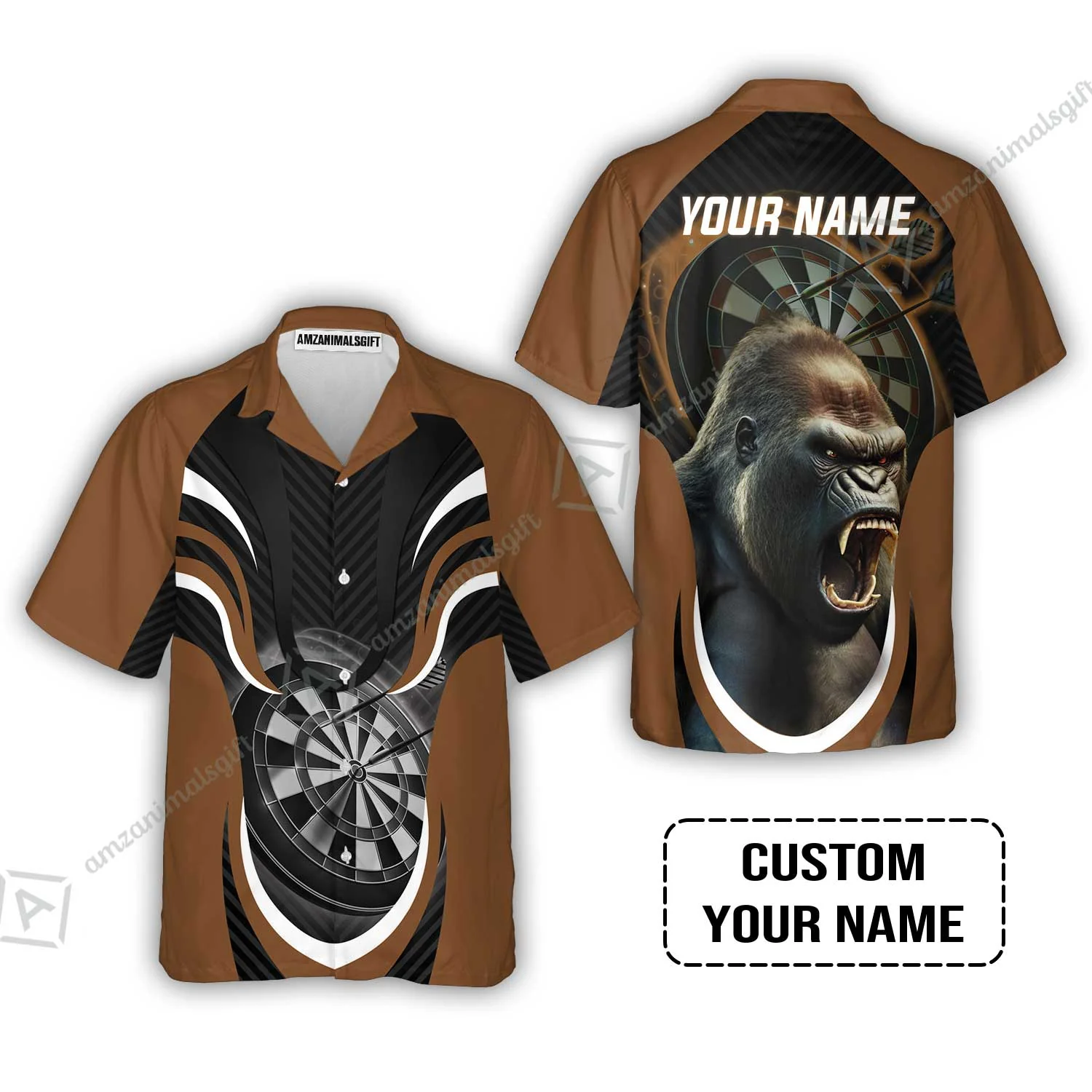 Gorilla And Darts Custom Name Hoodie, Bullseye Dartboard Brown Personalized Hoodie - Image 7