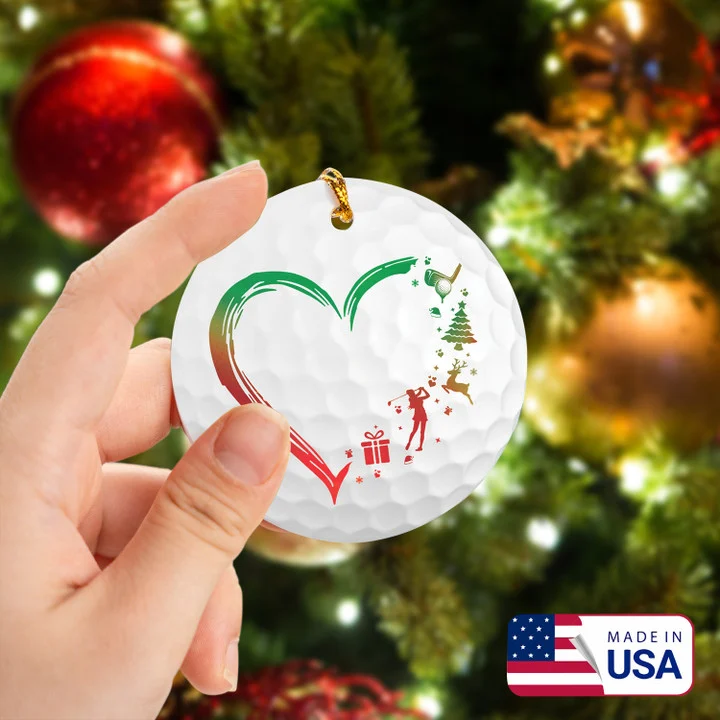Gradient Heart Golf Circle Ceramic Ornament, Christmas Golf Ceramic Ornament - Best Gift For Golf Lovers, New Year, Christmas - Image 2