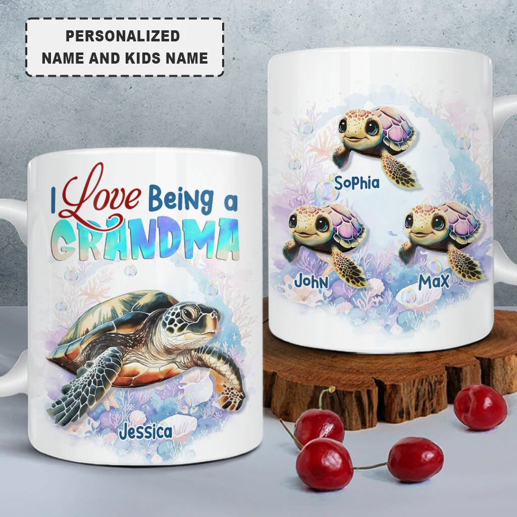 Grandma Turtle Coffee Mug Customized Name And Kids Name I Love Being A Grandma, Best Christmas Mug Gift Idea For Grandma - Image 2