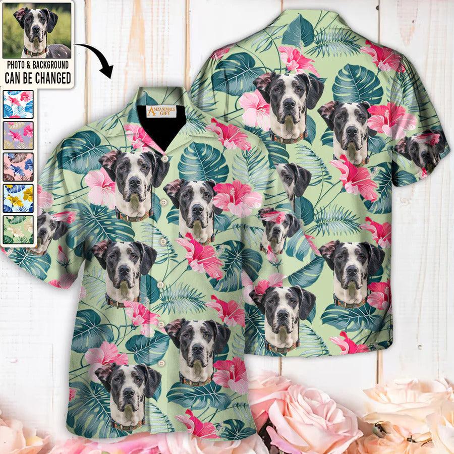Great Dane Face Custom Aloha Hawaii Shirt - Dog Custom Photo With Tropical Pattern Personalized Hawaiian Shirt - Perfect Gift For Dog Lovers, Friend, Family