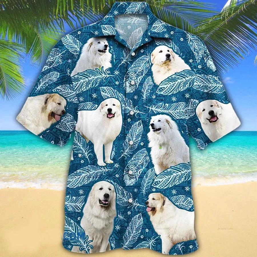 Great Pyrenees Dog Hawaiian Shirt - Great Pyrenees Dog Lovers Blue Feather Hawaii Hawaiian Shirt - Perfect Gift For Friend, Family