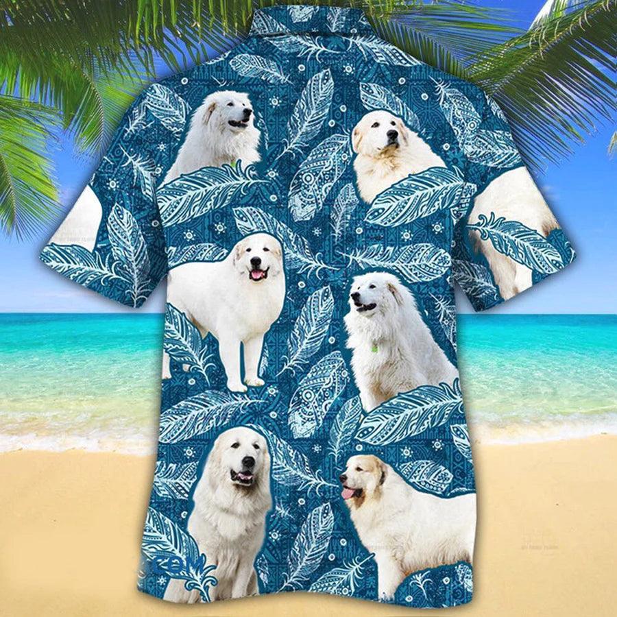 Great Pyrenees Dog Hawaiian Shirt - Great Pyrenees Dog Lovers Blue Feather Hawaii Hawaiian Shirt - Perfect Gift For Friend, Family - Image 2