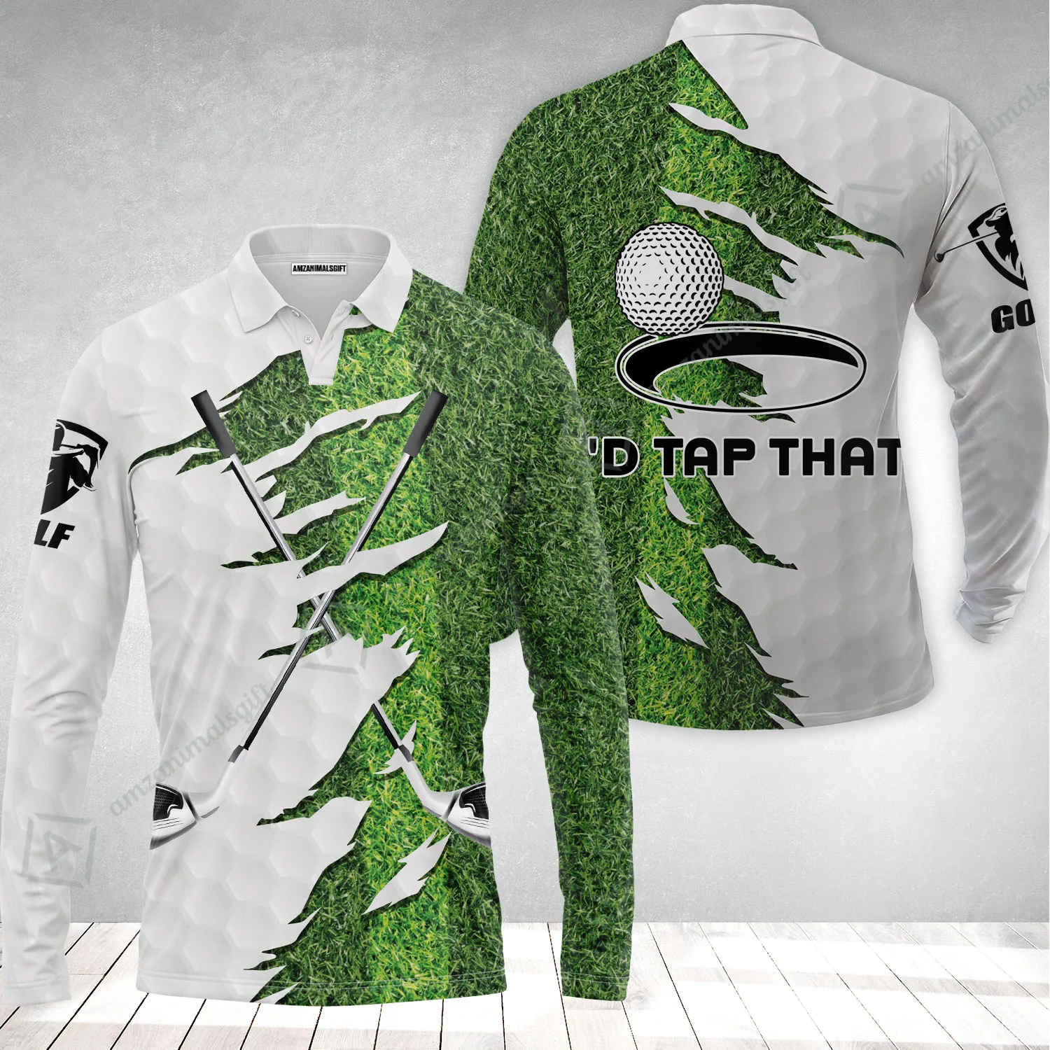 Green Golf Course Long Polo Shirt, I'd Tap That Golf Long Polo Shirt - Image 2