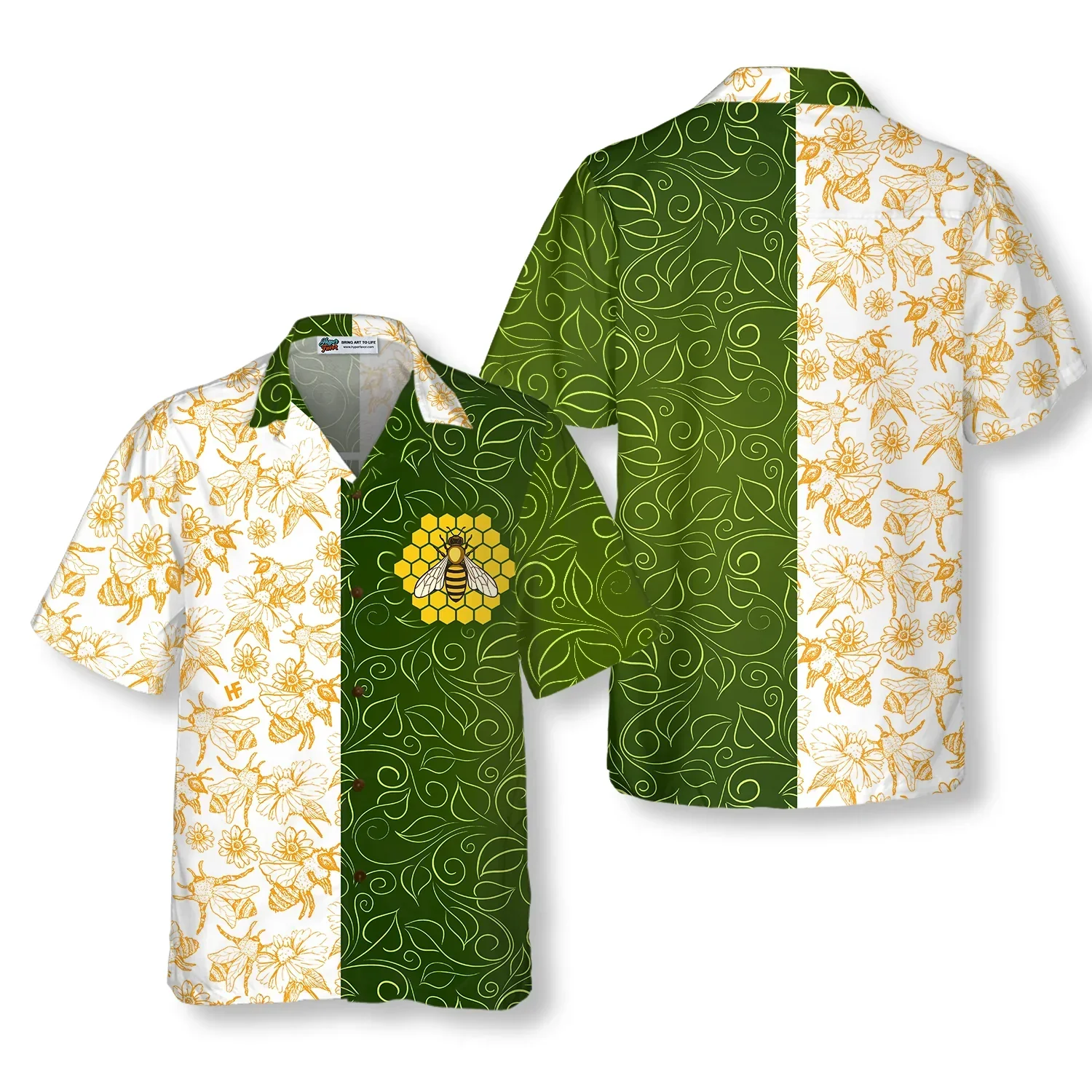 Green Leaves Honey Bee Hawaiian Shirt, Summer Animals Aloha Shirts For Men Women, Perfect Gift For Husband, Wife, Boyfriend, Friend